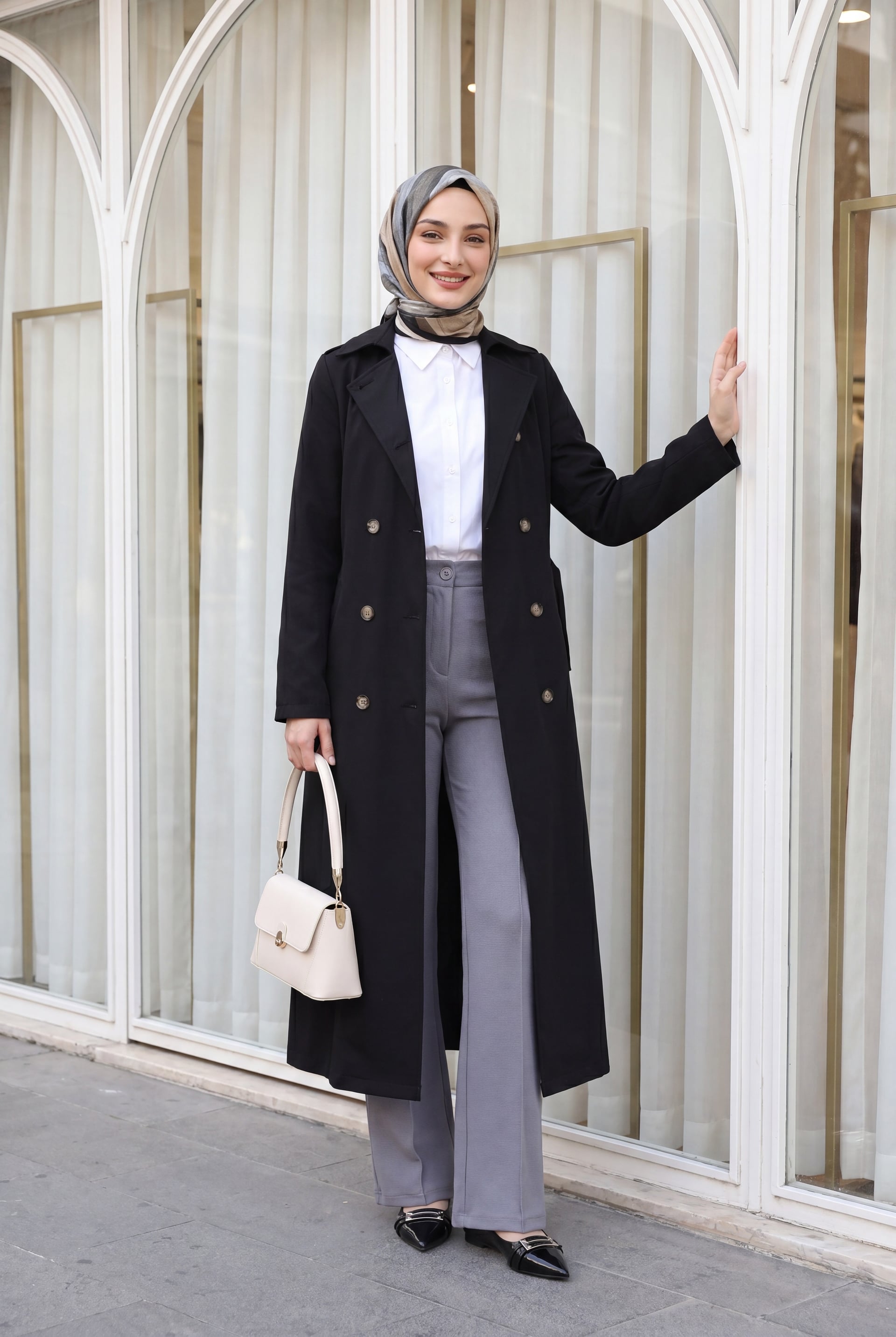 Double-Breasted Belted Trench Coat - Black - Podyumplus - by Peralane - photo 3