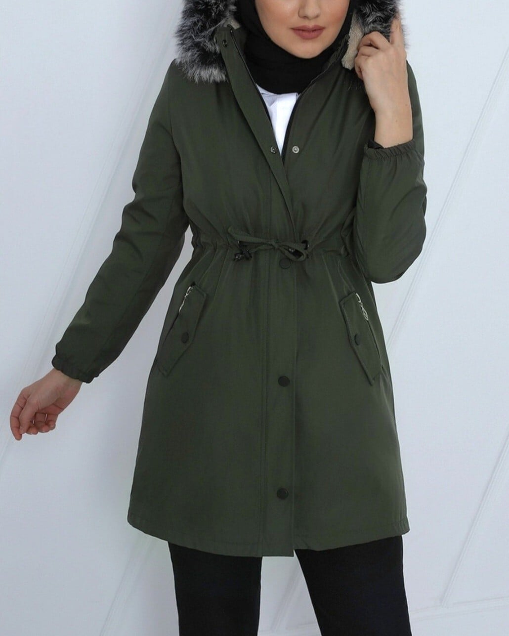 Women's Hooded Zip-Up Short Coat with Faux Fur Lining - Camouflage - Podyumplus - by Peralane - photo 3