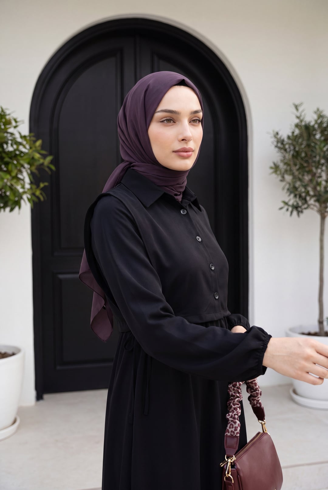 Long-Sleeved Striped Maxi Dress with Shirt Collar and Bolero Detail - Black - Podyumplus - by Peralane - photo 3