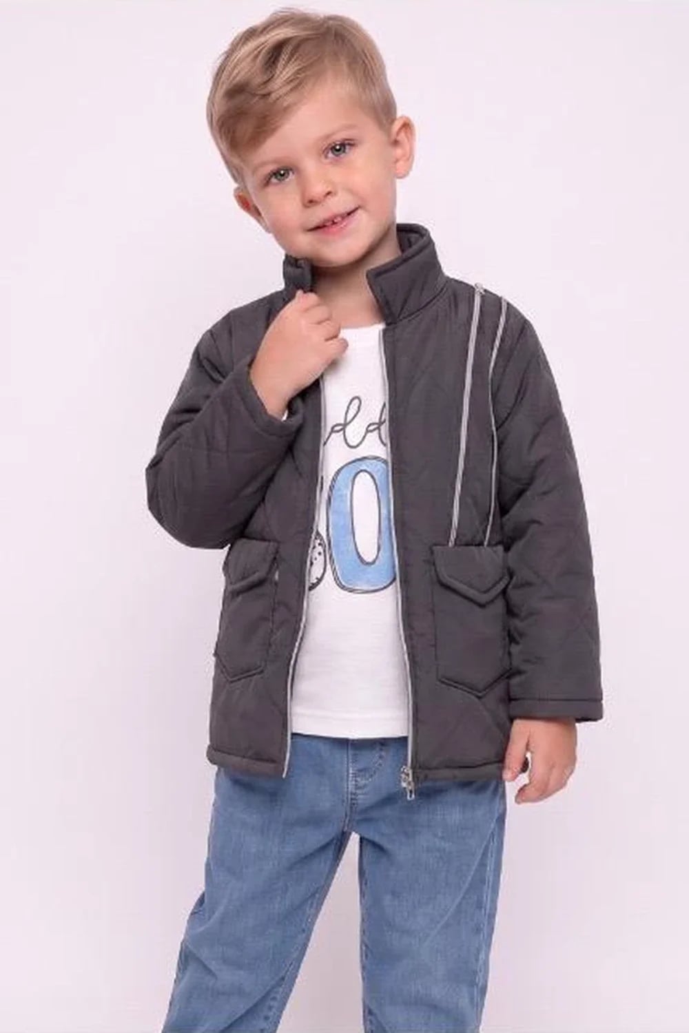 Boys' 3-Piece Quilted Jacket Set - Dark Grey - Has Bereket - by Peralane