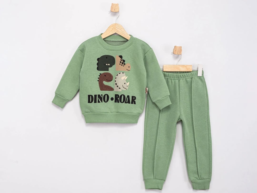 Boys' Dinosaur Print Sweatshirt and Trousers Set - Pistachio Green - Feely Kids - by Peralane