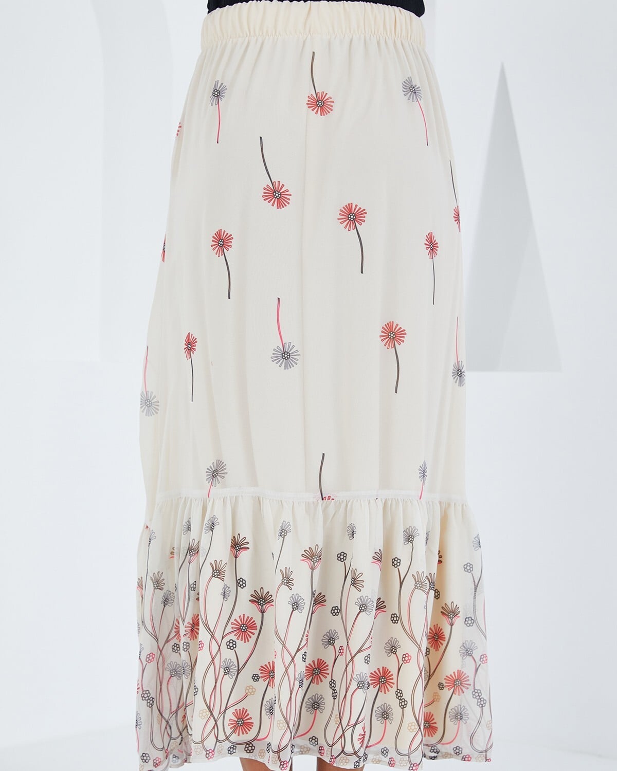 Women's Cream Floral Chiffon Tiered Maxi Skirt - Wholeskop - by Peralane - photo 5