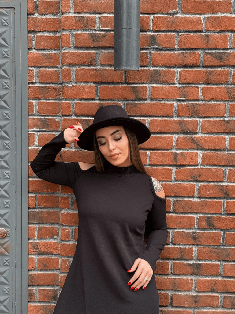 Women's High Neck Cold-Shoulder Long Sleeve Crepe Dress - Janes - by Peralane - photo 4