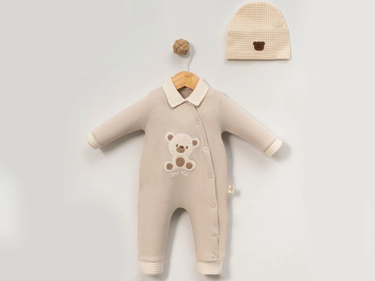 Embroidered Bear Baby Romper and Hat Set - Cayzen - by Peralane