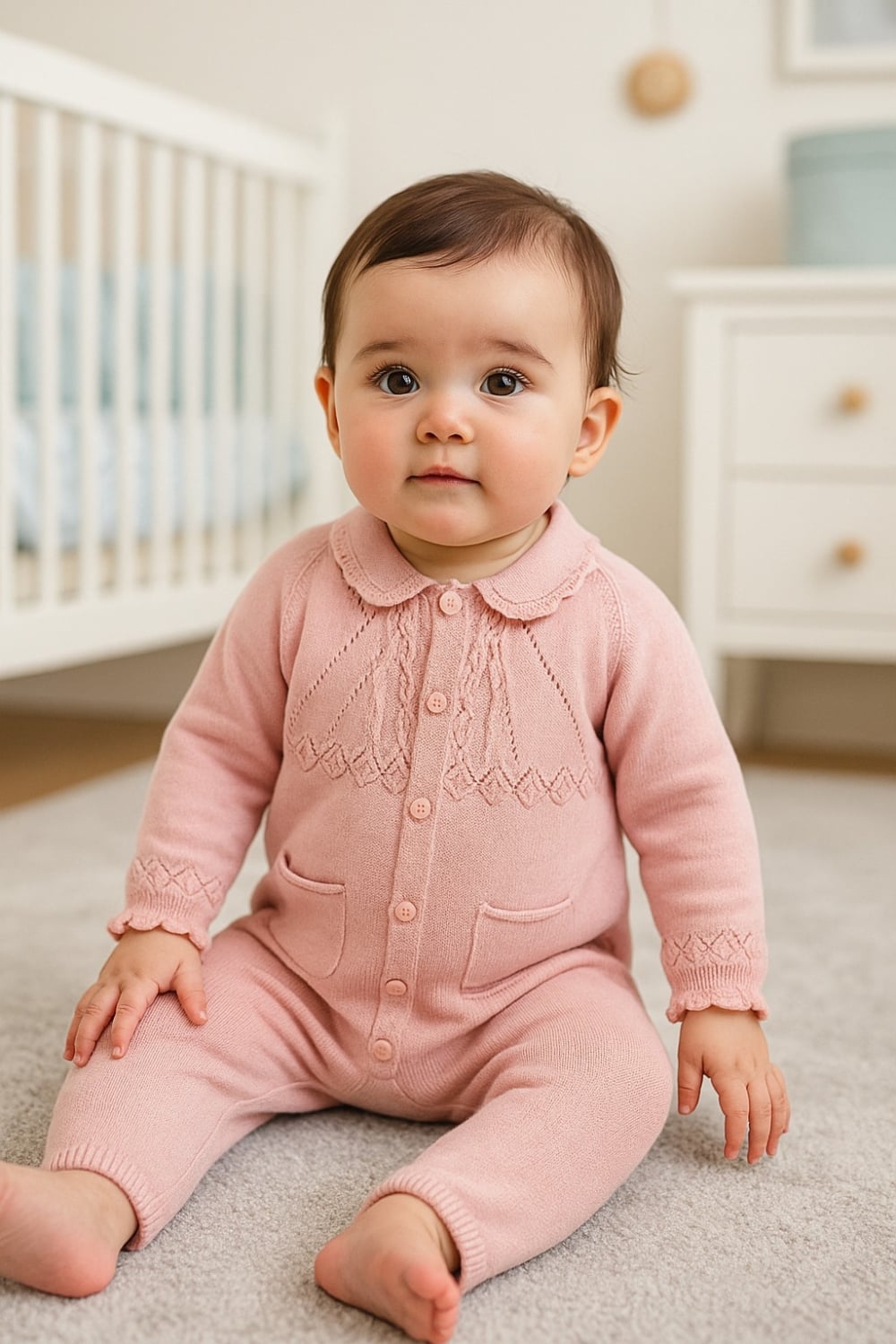 Knitted Girl's Romper with Pattern - Pink - Has Bereket - by Peralane