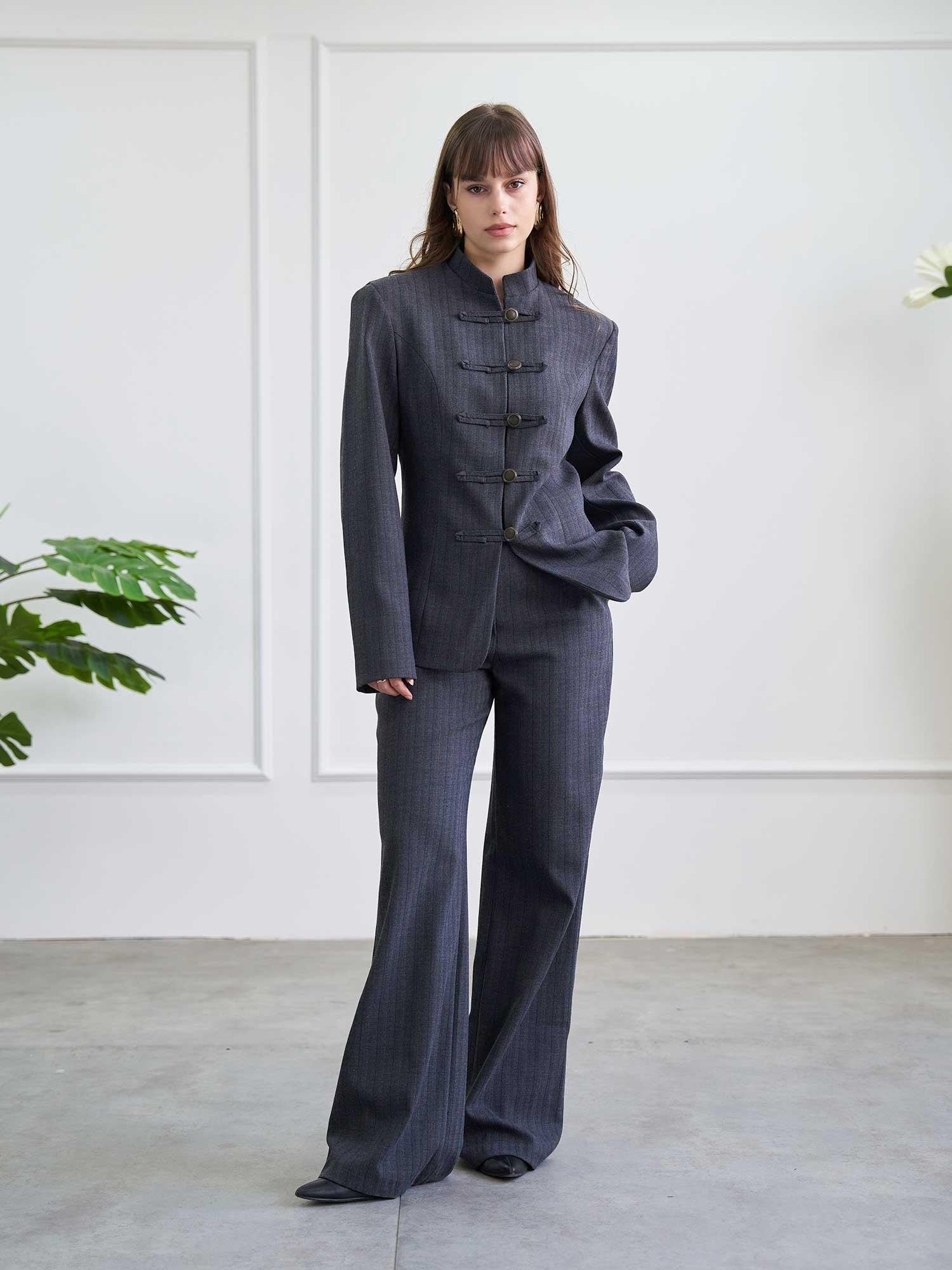 Herringbone Wide-Leg Trousers in Dark Grey - Lefon - by Peralane - photo 2