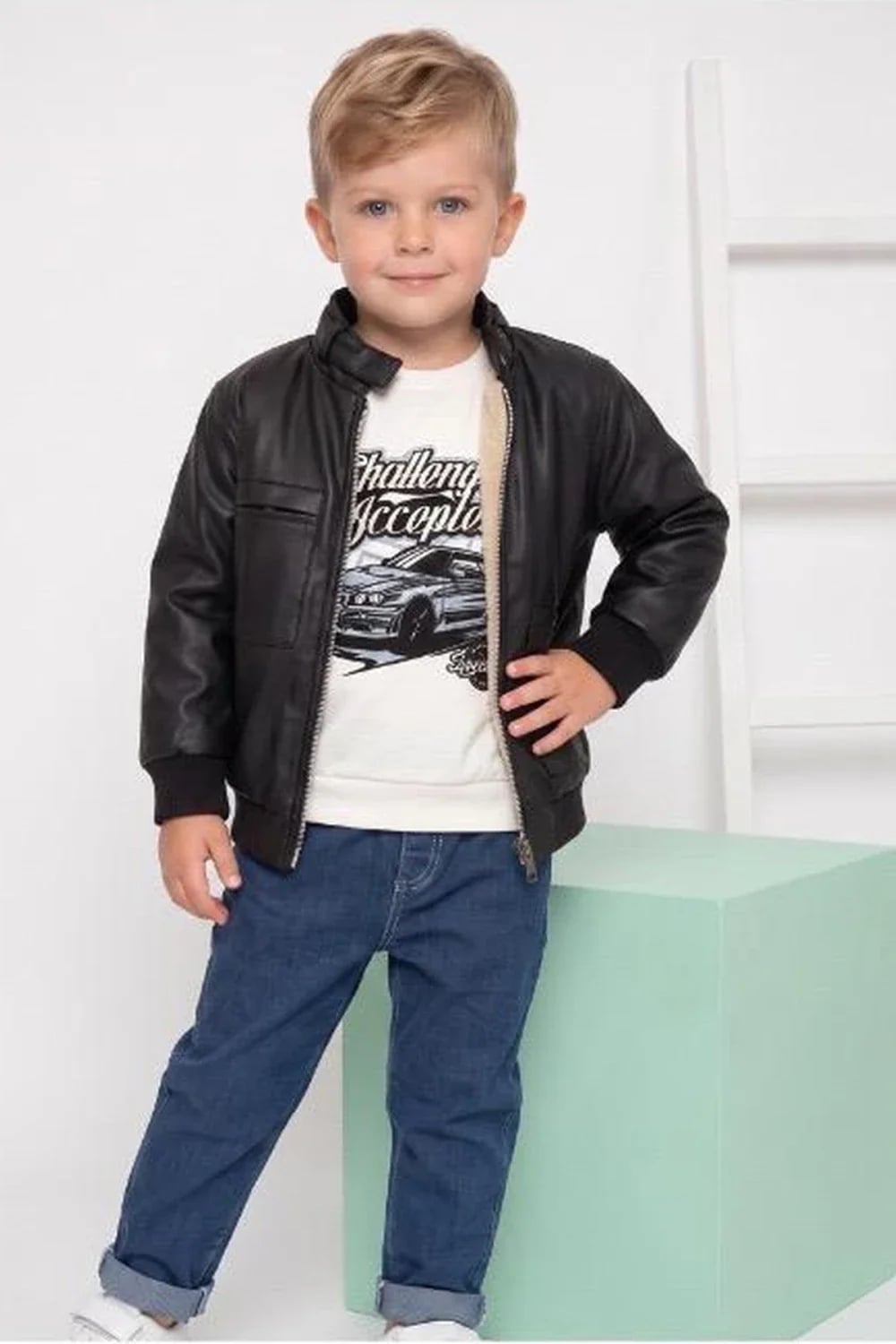Boys' 4-Piece Set with Faux Leather Jacket and Graphic T-Shirt - Has Bereket - by Peralane