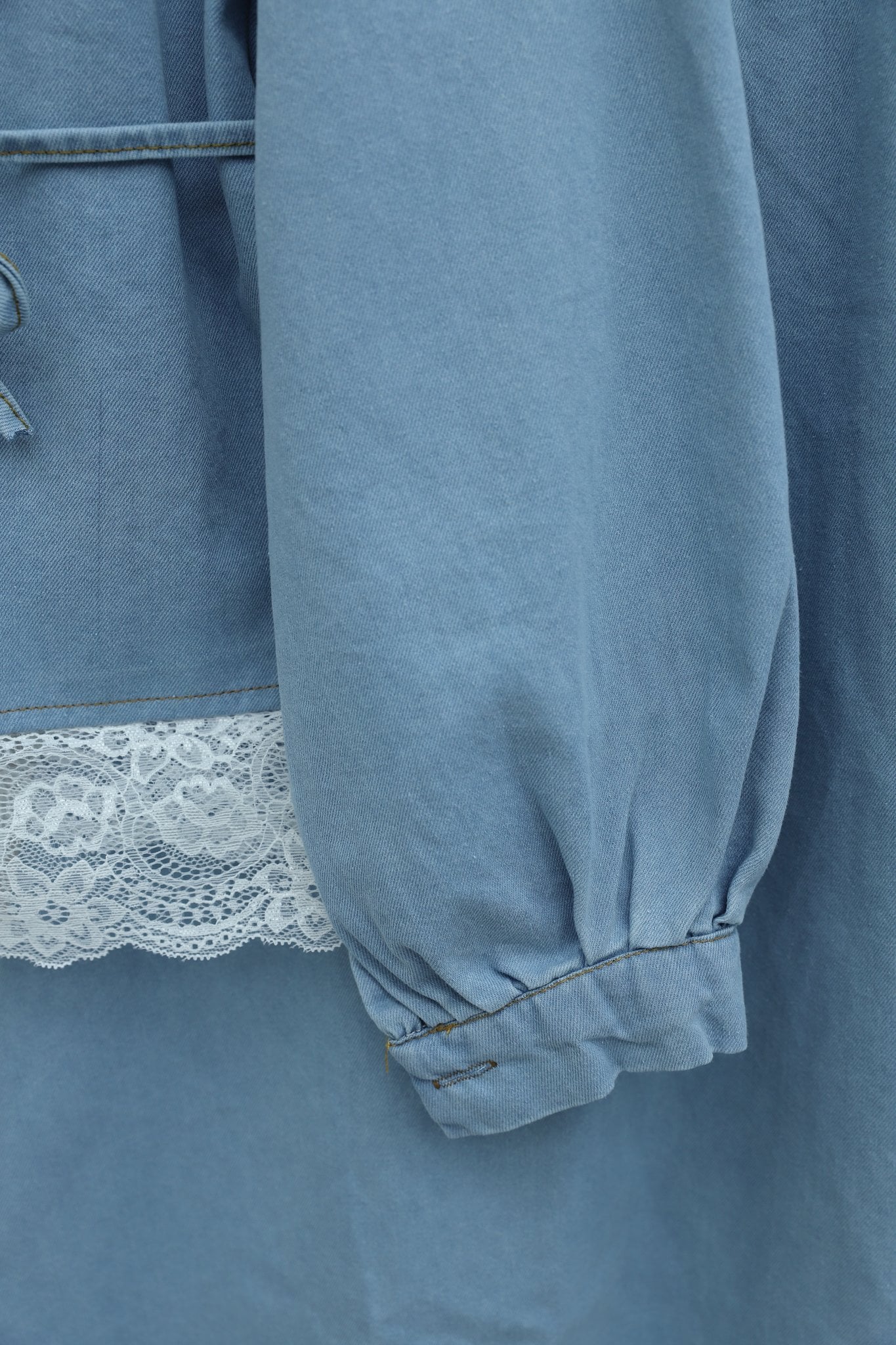 Round Neck Lace Detail Belted Button Skirt Denim Co-ord Set - Ice Blue - Podyumplus - by Peralane - photo 7