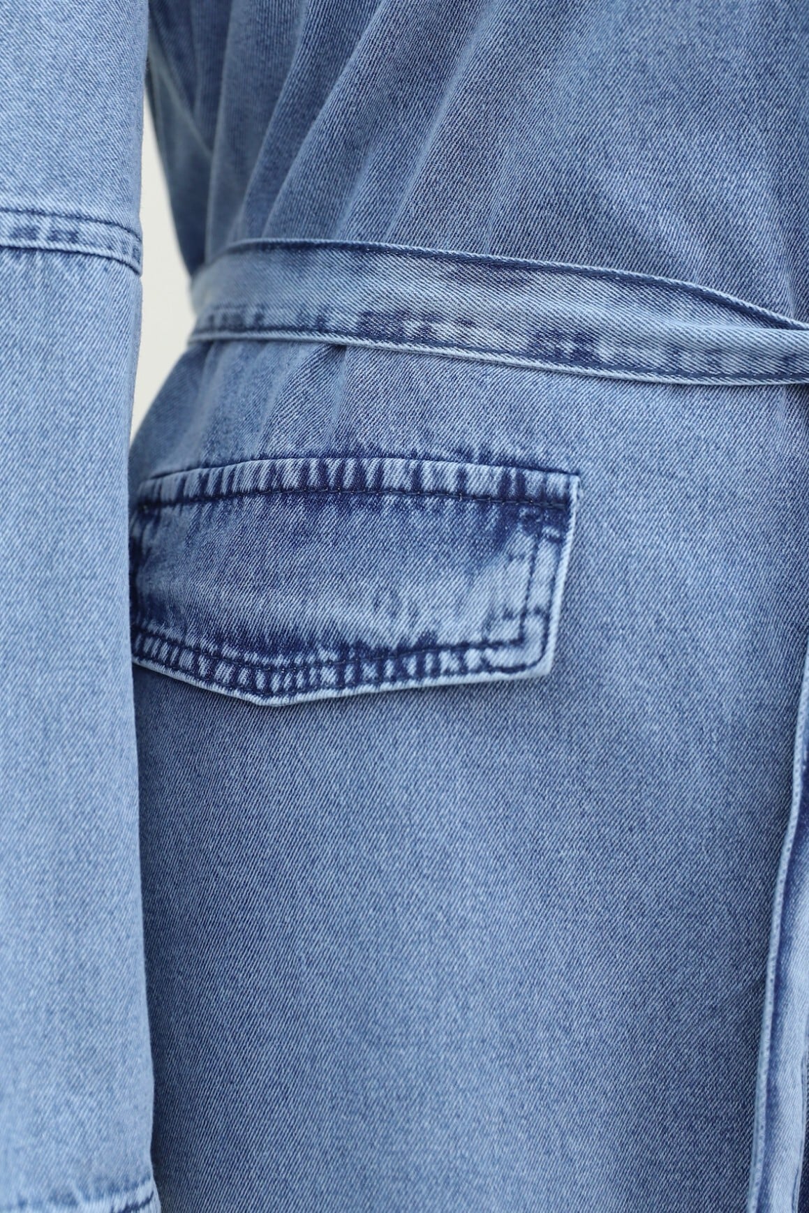 Pocket Detail Tie Waist Denim Duster Coat - Ice Blue - Podyumplus - by Peralane - photo 5