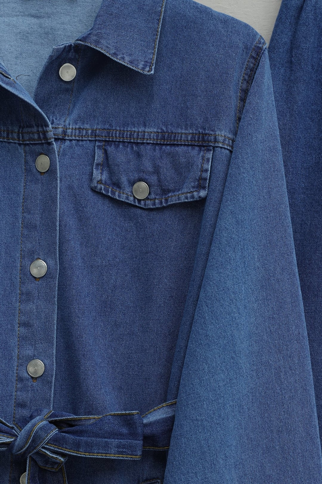 Button-Front Belted Pocket Denim Co-ord Set - Blue - Podyumplus - by Peralane - photo 6