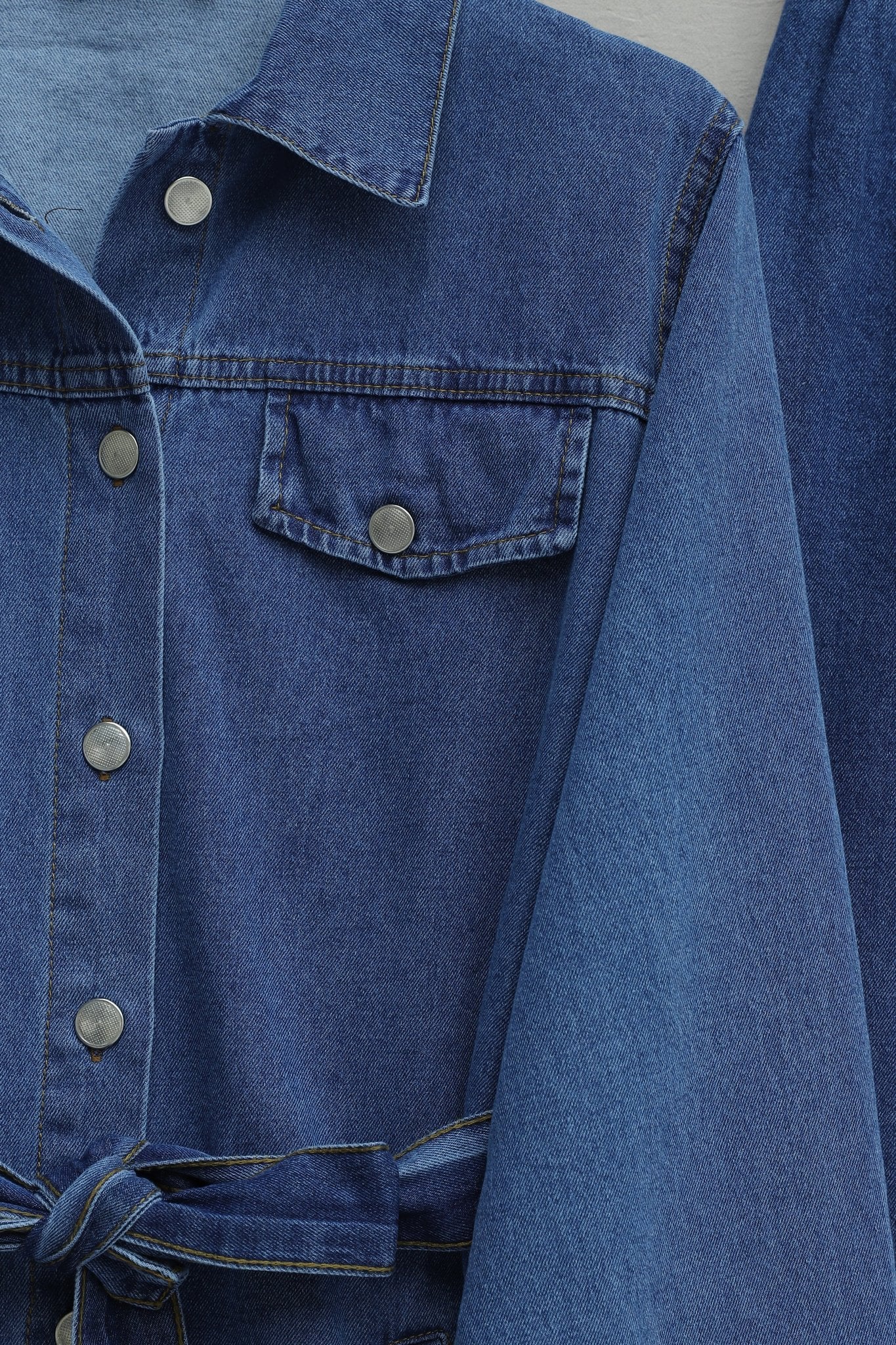 Button-Front Belted Pocket Denim Co-ord Set - Blue - Podyumplus - by Peralane - photo 6