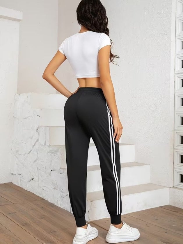 Women's High Waist Side Stripe Viscose Two-Thread Track Pants - Janes - by Peralane - photo 5