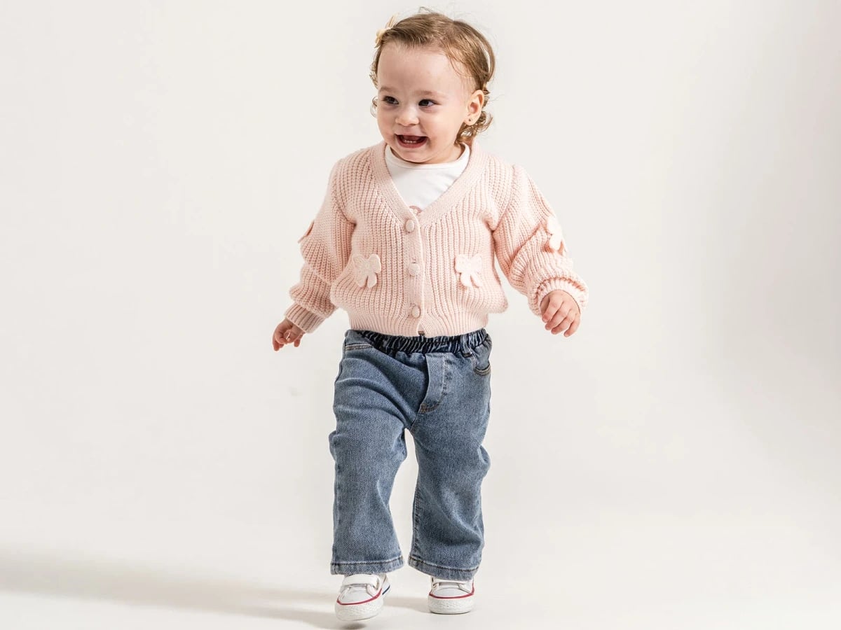 Girls' 3-Piece Knit Cardigan Set with Bow Embroidery - Light Pink - Pampal Kids - by Peralane