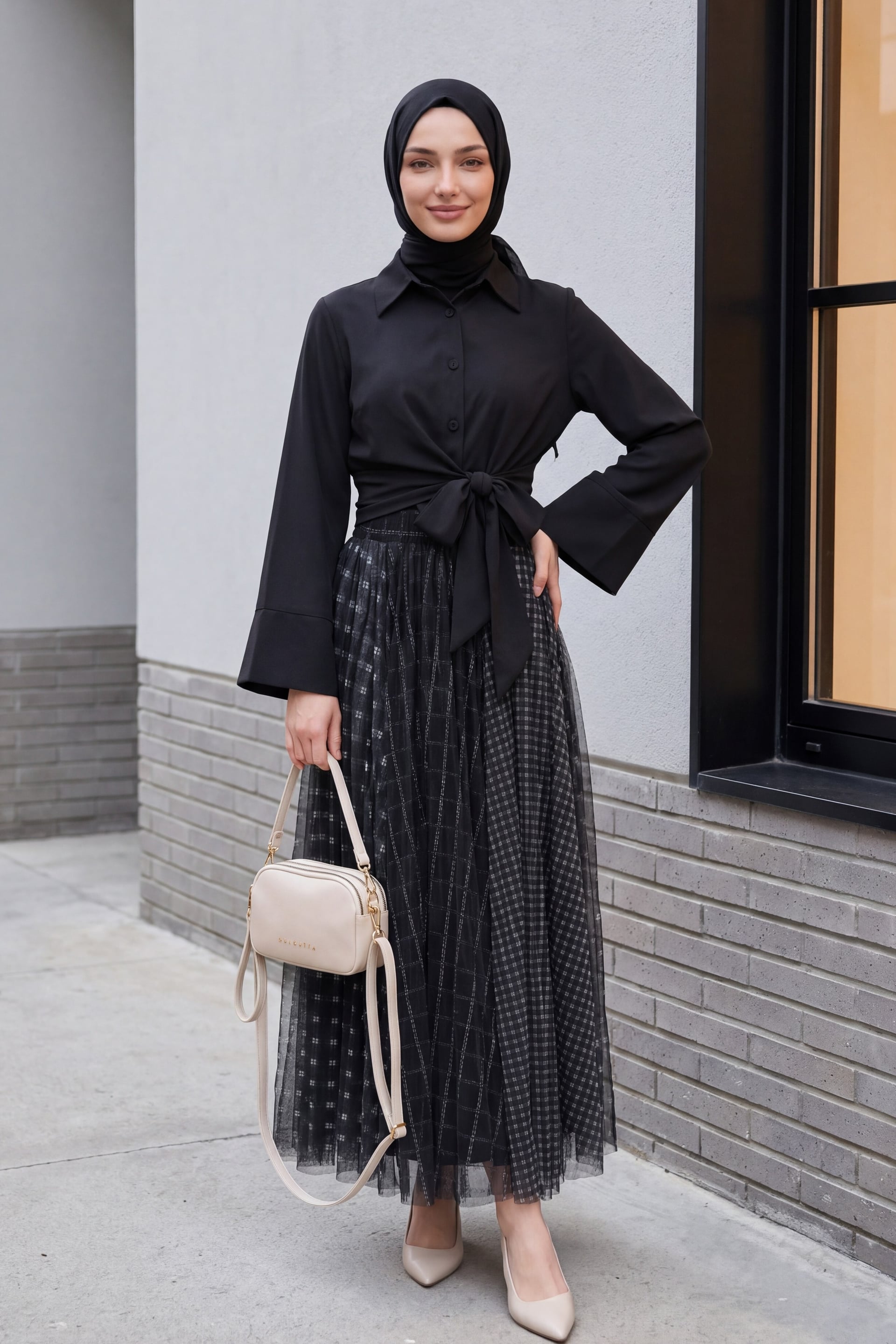 Side-Tie Spanish Sleeve Blouse - Black - Podyumplus - by Peralane - photo 4