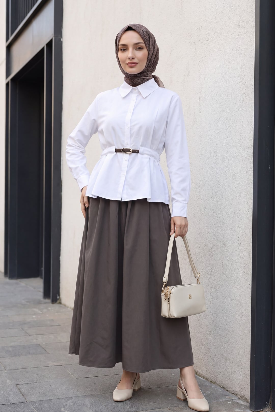 White Belted Pleated Long-Sleeve Blouse - Podyumplus - by Peralane - photo 4