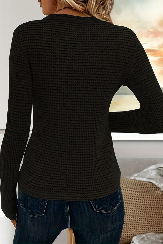 Women's Long-Sleeved Crew Neck Waffle Knit T-Shirt - Janes - by Peralane - photo 3