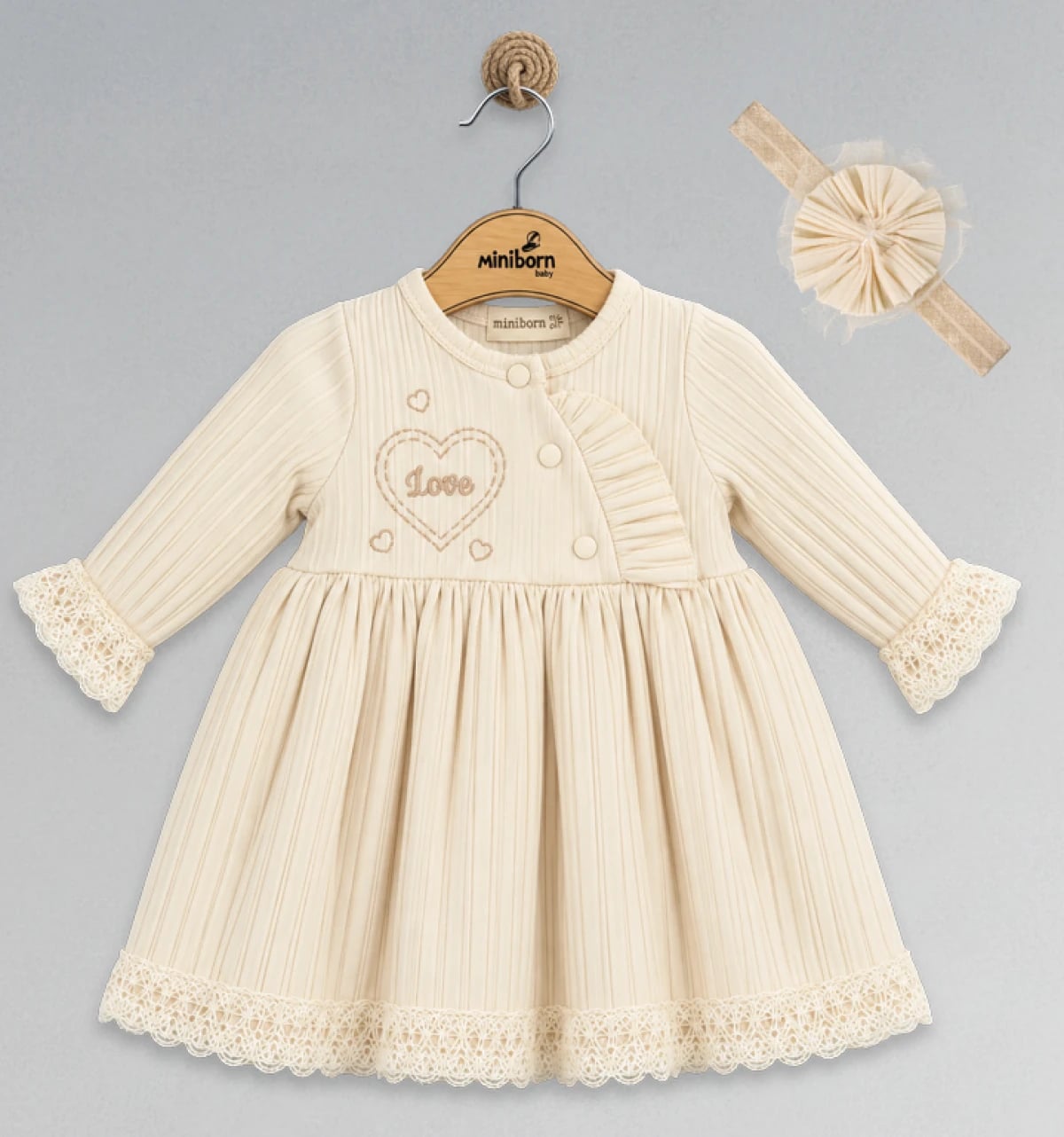 Cream Baby Girl's Dress and Headband Set (Pack of 4) - Miniborn - by Peralane