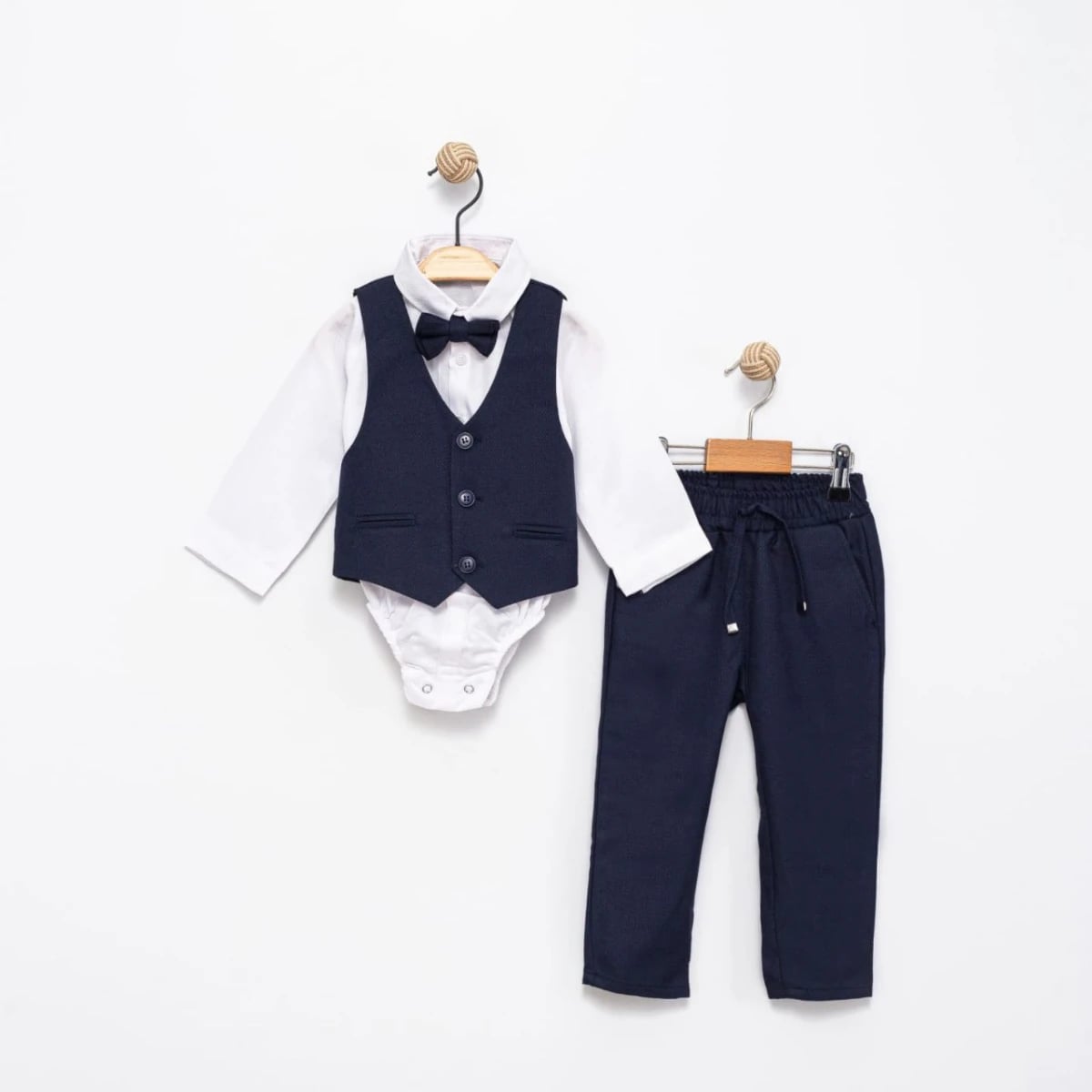 Baby Boy's Formal Suit Set with Waistcoat, Navy - 6025 - Terry - by Peralane