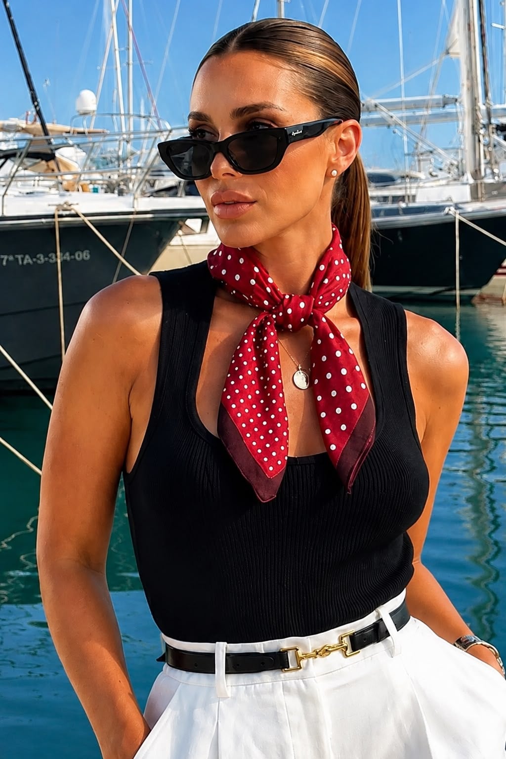 Burgundy Polka Dot Bandana Scarf 50x50 cm - Nesvay - by Peralane