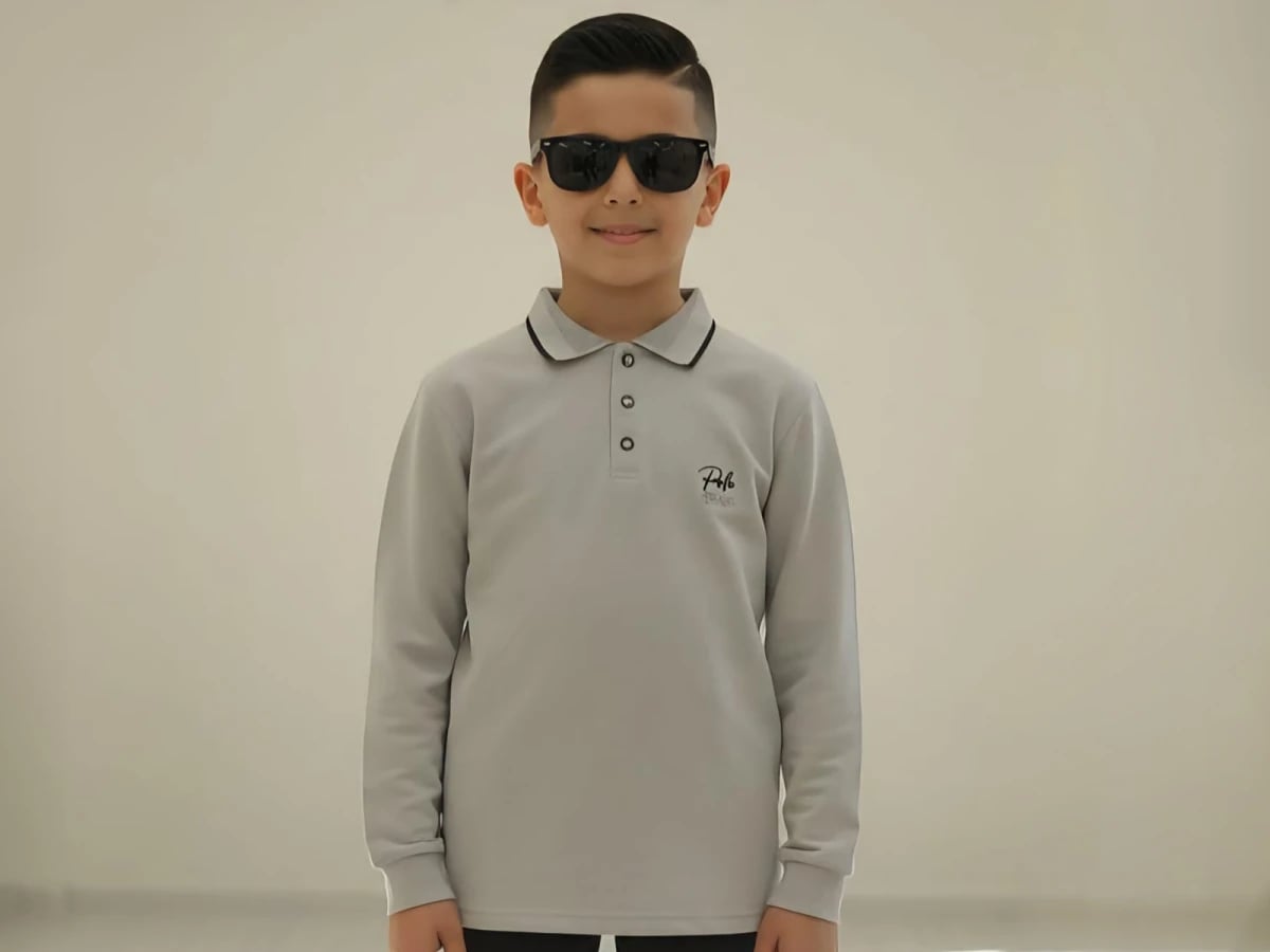 Boys' Classic Long-Sleeve Polo Shirt in Light Grey - Tanem Kids - by Peralane