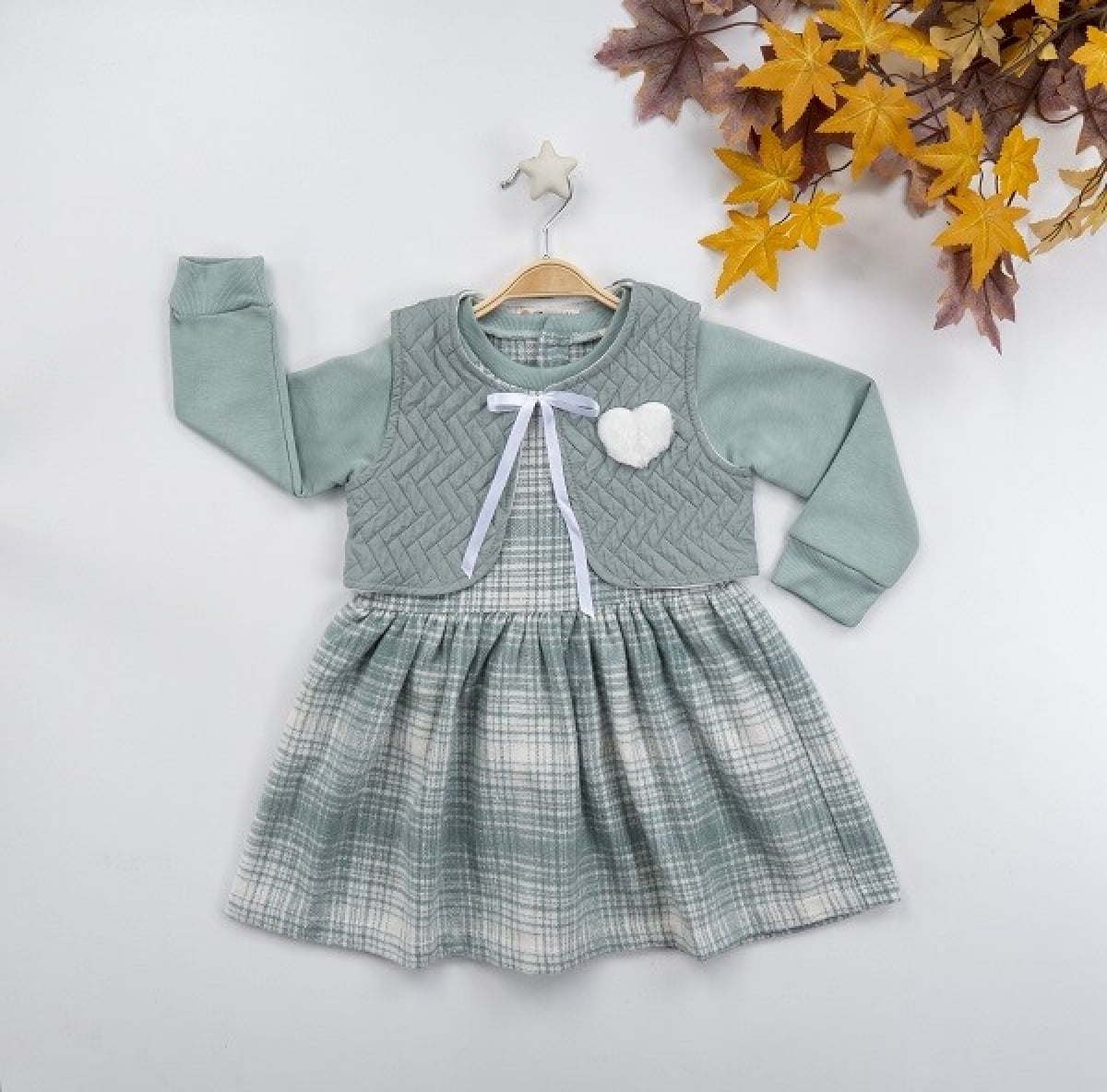Quilted Vest Plaid Dress Set for Girls 3-6 Years - Pack of 4 - Busra Bebe - by Peralane