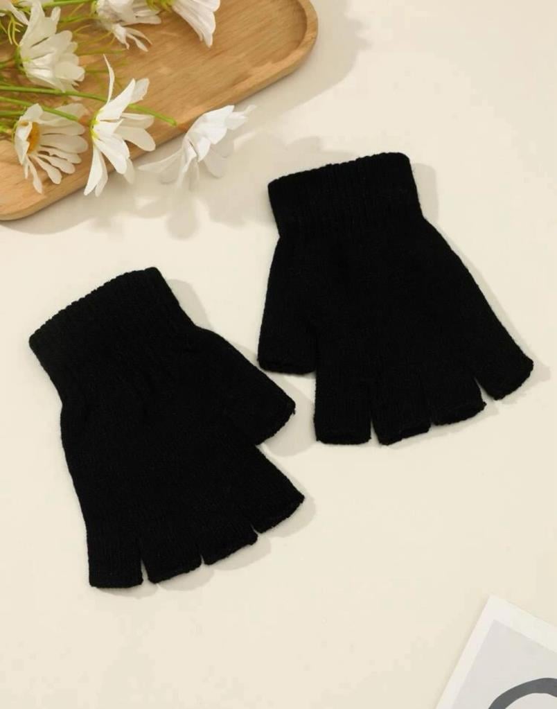 Fingerless Black Ribbed Knit Gloves - Pack of 4 - Nesvay - by Peralane - photo 3