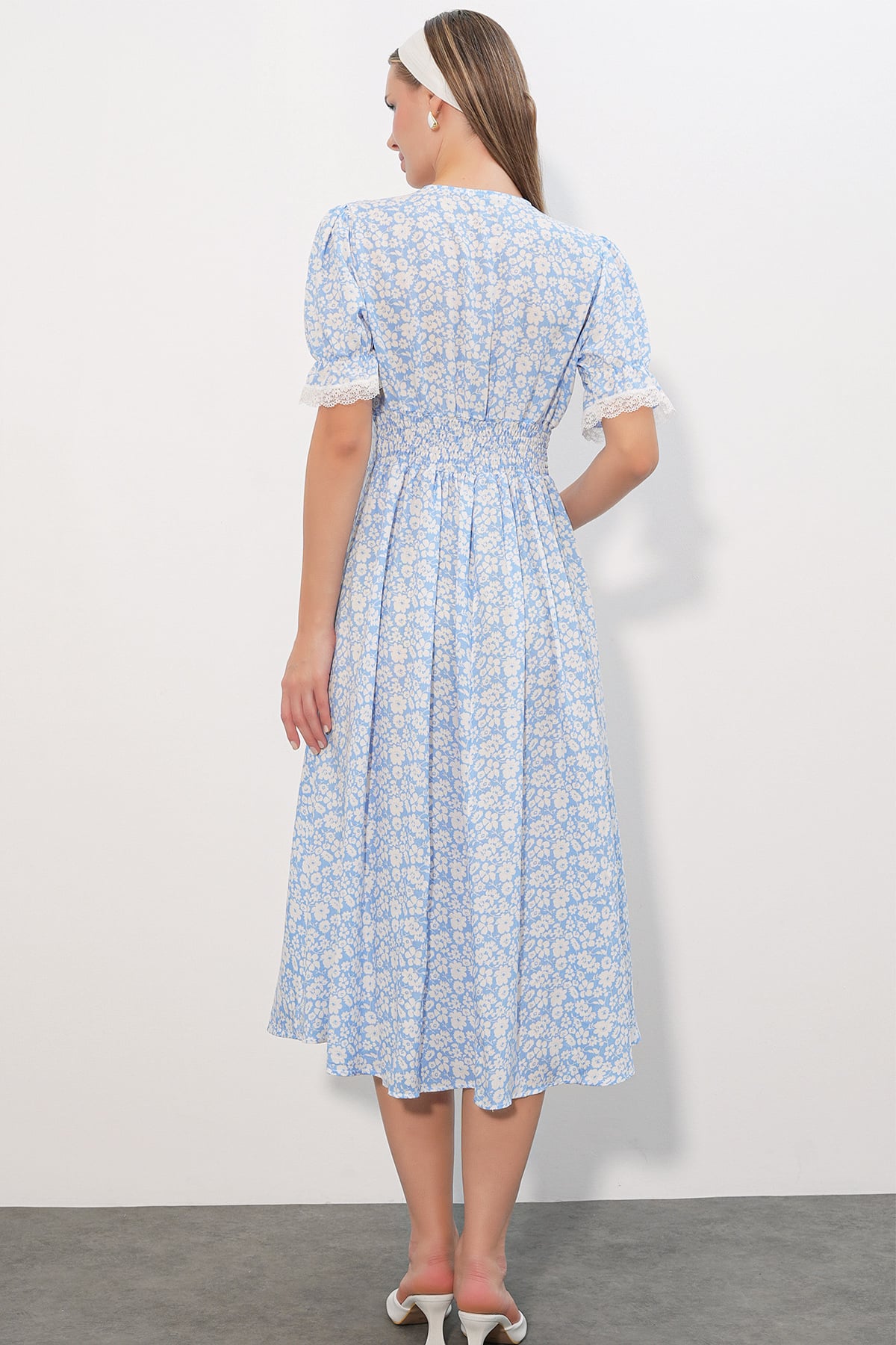 Women's Lace Collar Floral Print Dress 2626 - Light Blue - Bigdart - by Peralane - photo 5