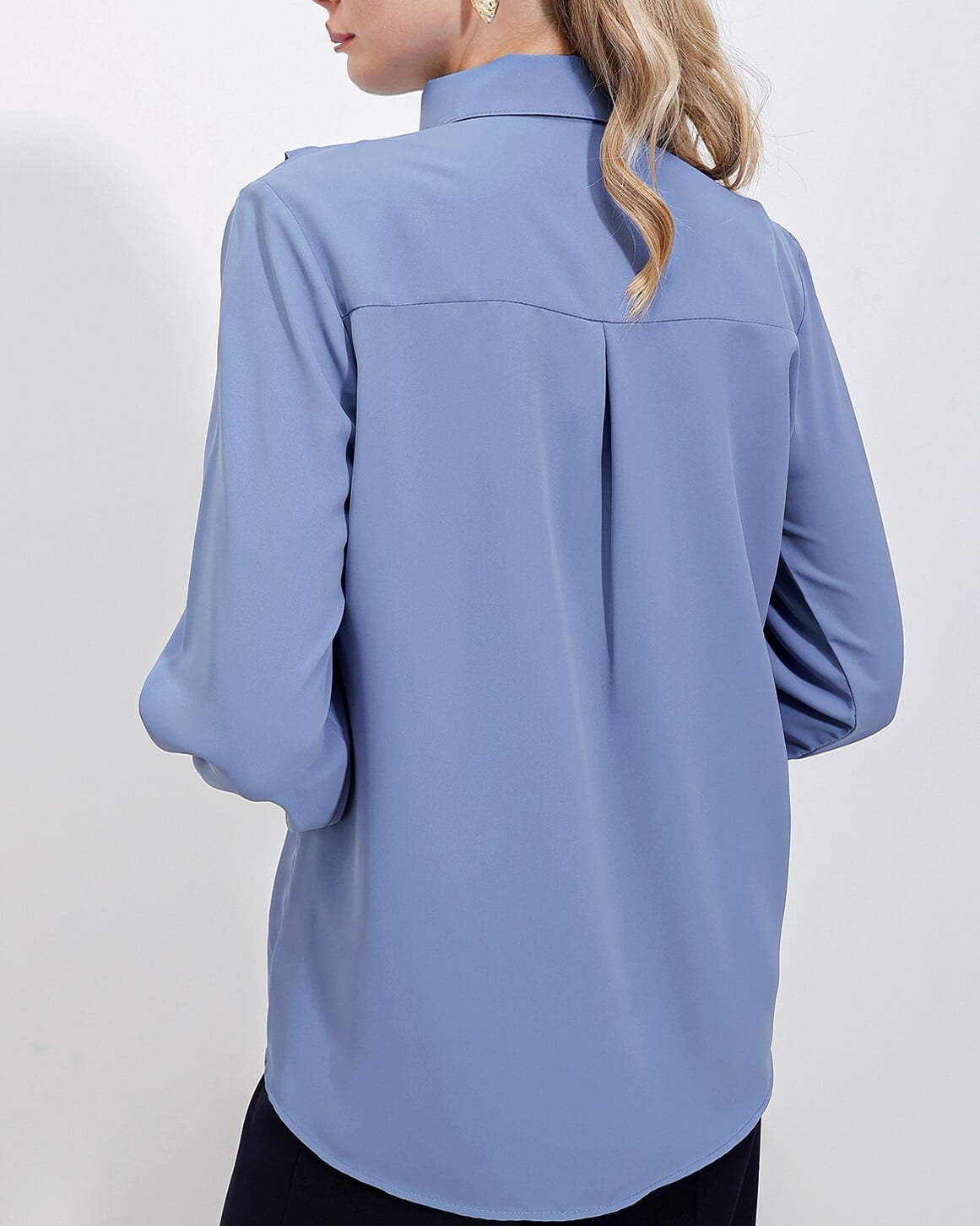 Ruffled Long Sleeve Blouse - Indigo - Bigdart - by Peralane - photo 7