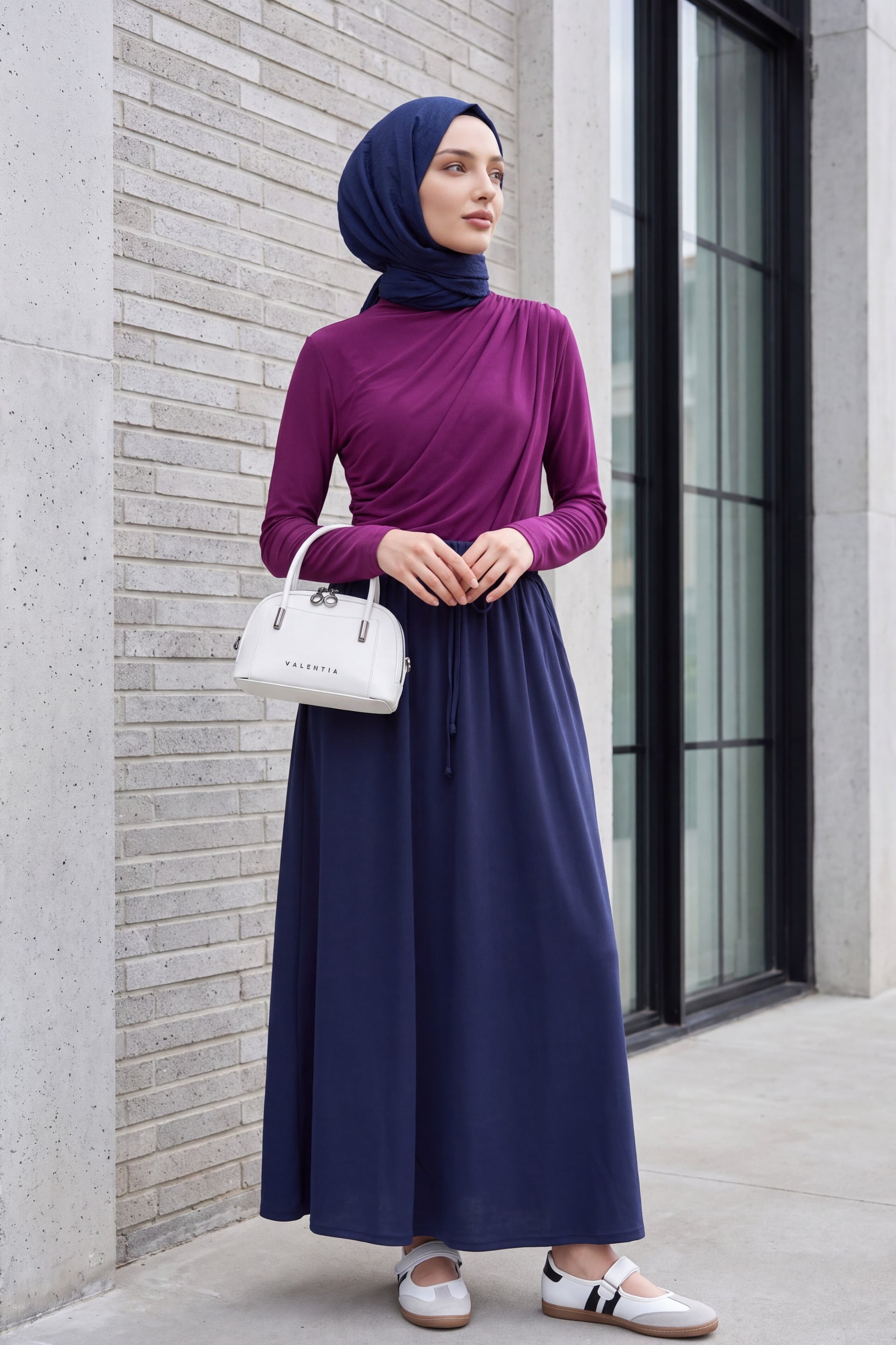 Women's Drawstring Waist Jersey Maxi Skirt with Pockets - Navy - Podyumplus - by Peralane