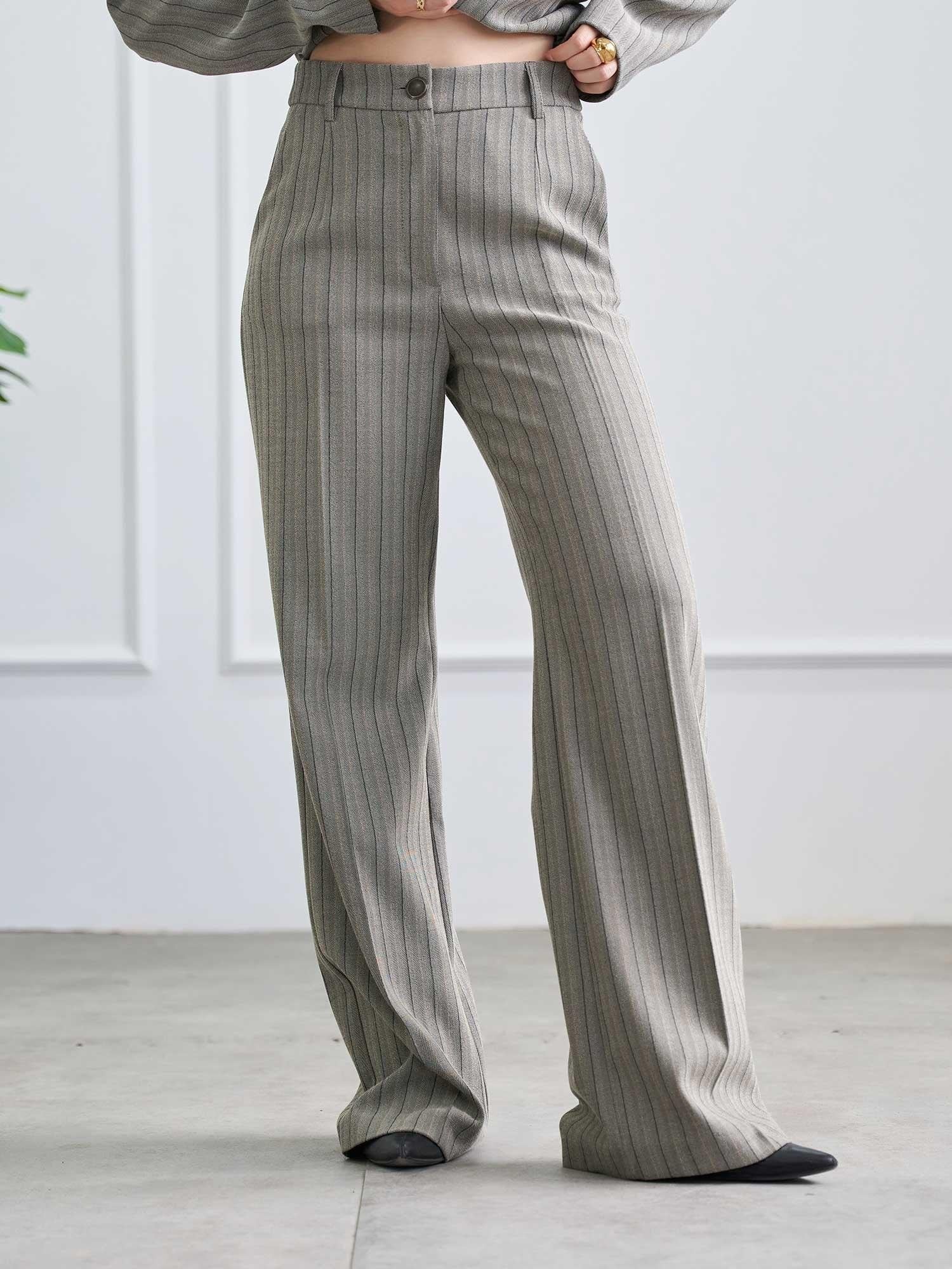 Herringbone Wide-Leg Trousers - Lefon - by Peralane