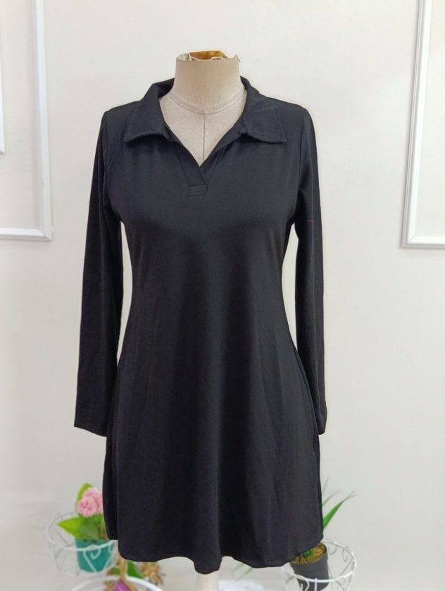 Women's Long-Sleeved Collared Short Modal Dress - Janes - by Peralane - photo 4
