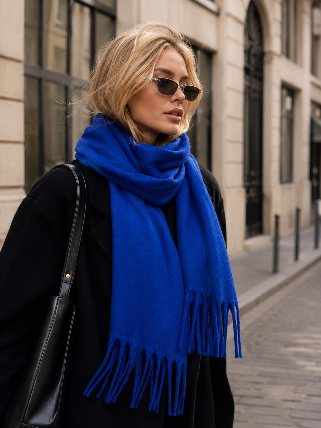 Fringed Soft Puff Scarf in Sax Blue - Nesvay - by Peralane - photo 2