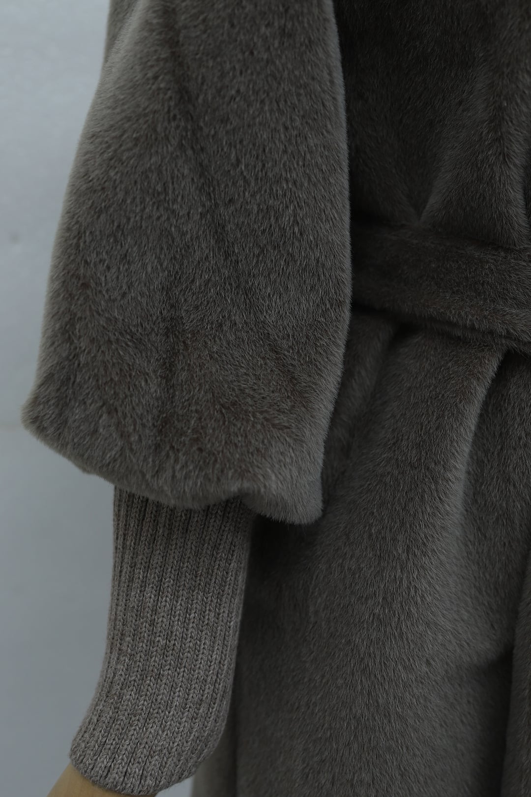 Shawl Collar Ribbed Sleeve Lined Faux Fur Cardigan - Mink - Podyumplus - by Peralane - photo 8