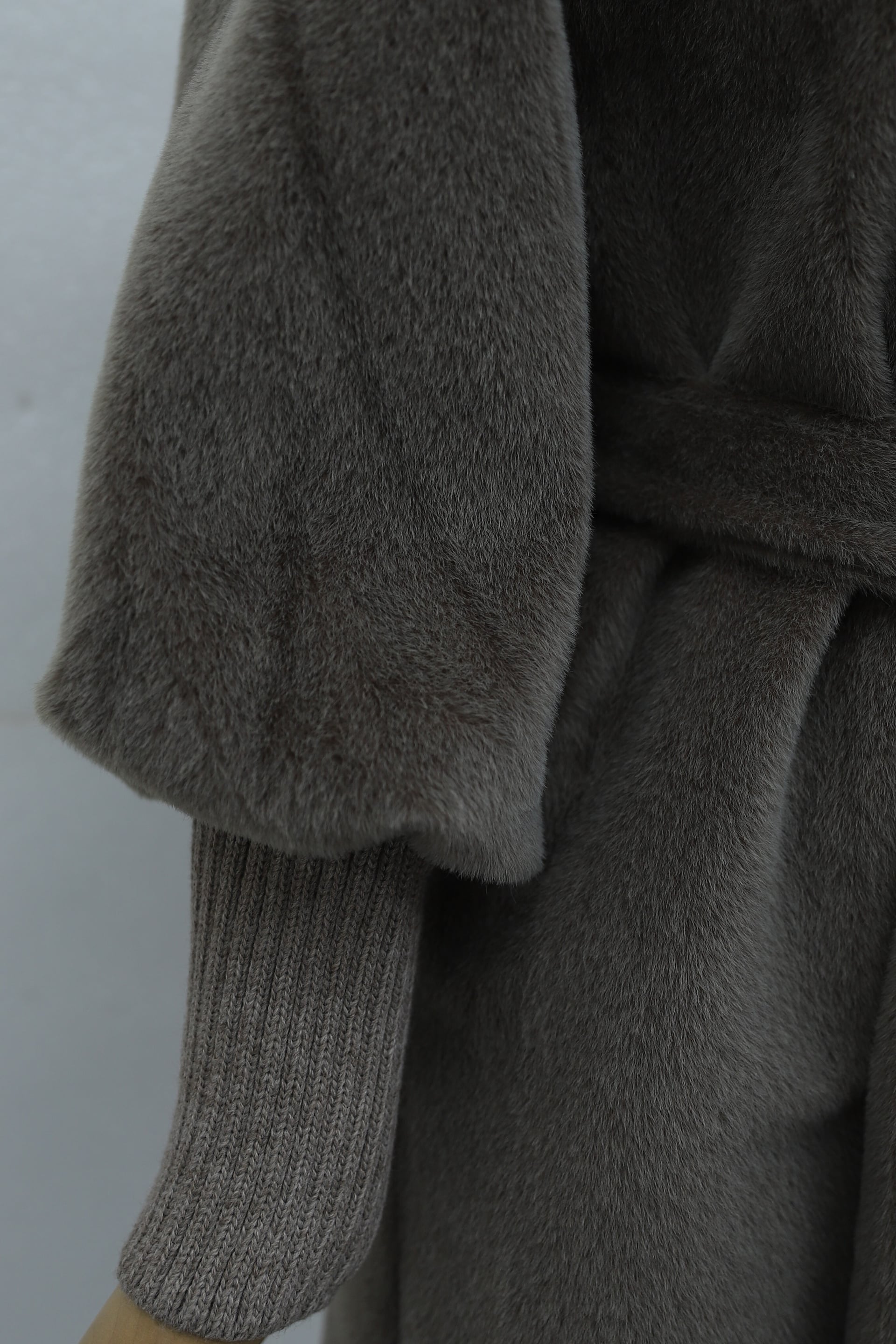 Shawl Collar Ribbed Sleeve Lined Faux Fur Cardigan - Mink - Podyumplus - by Peralane - photo 8