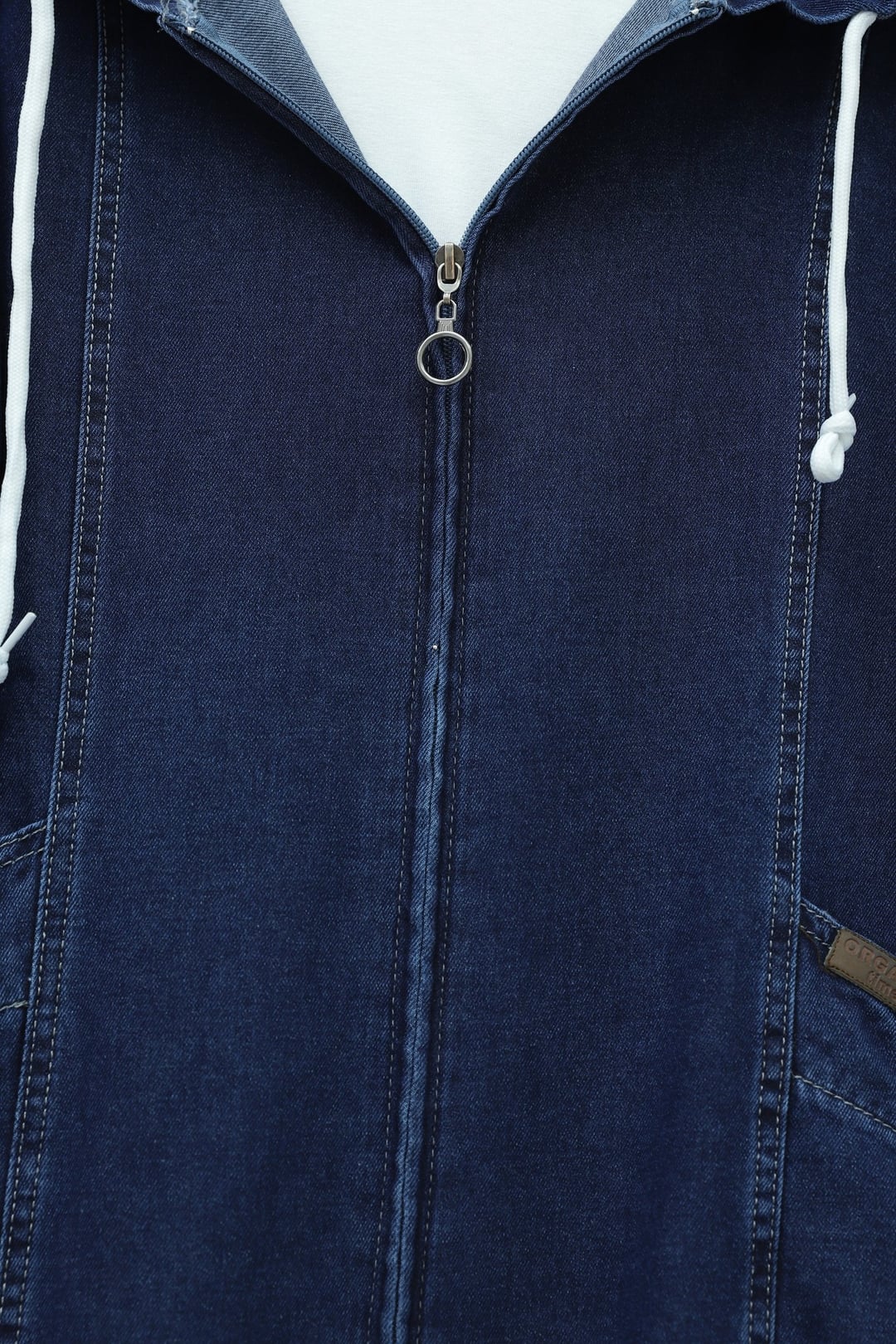 Hooded Zip-Up Denim Jacket with Pockets and Elastic Cuffs - Navy - Podyumplus - by Peralane - photo 7