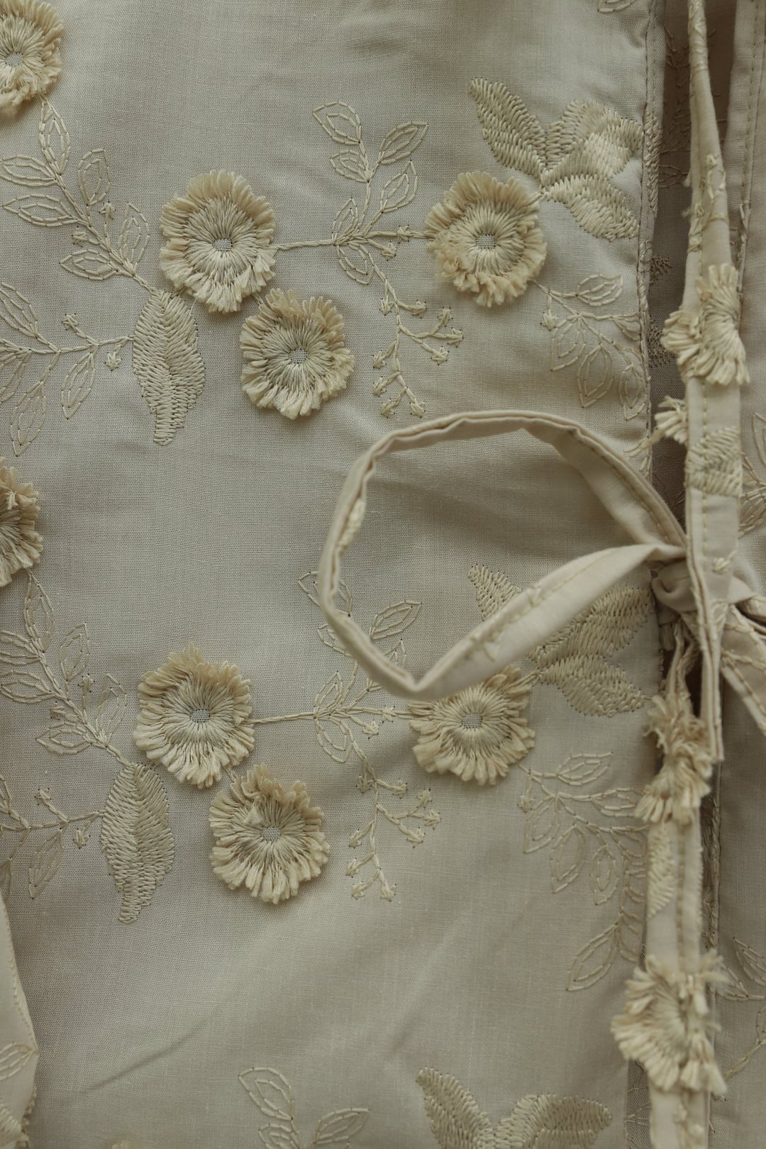 Tie-Front Embroidered Floral Kimono Set with Lined Skirt - Beige - Podyumplus - by Peralane - photo 4