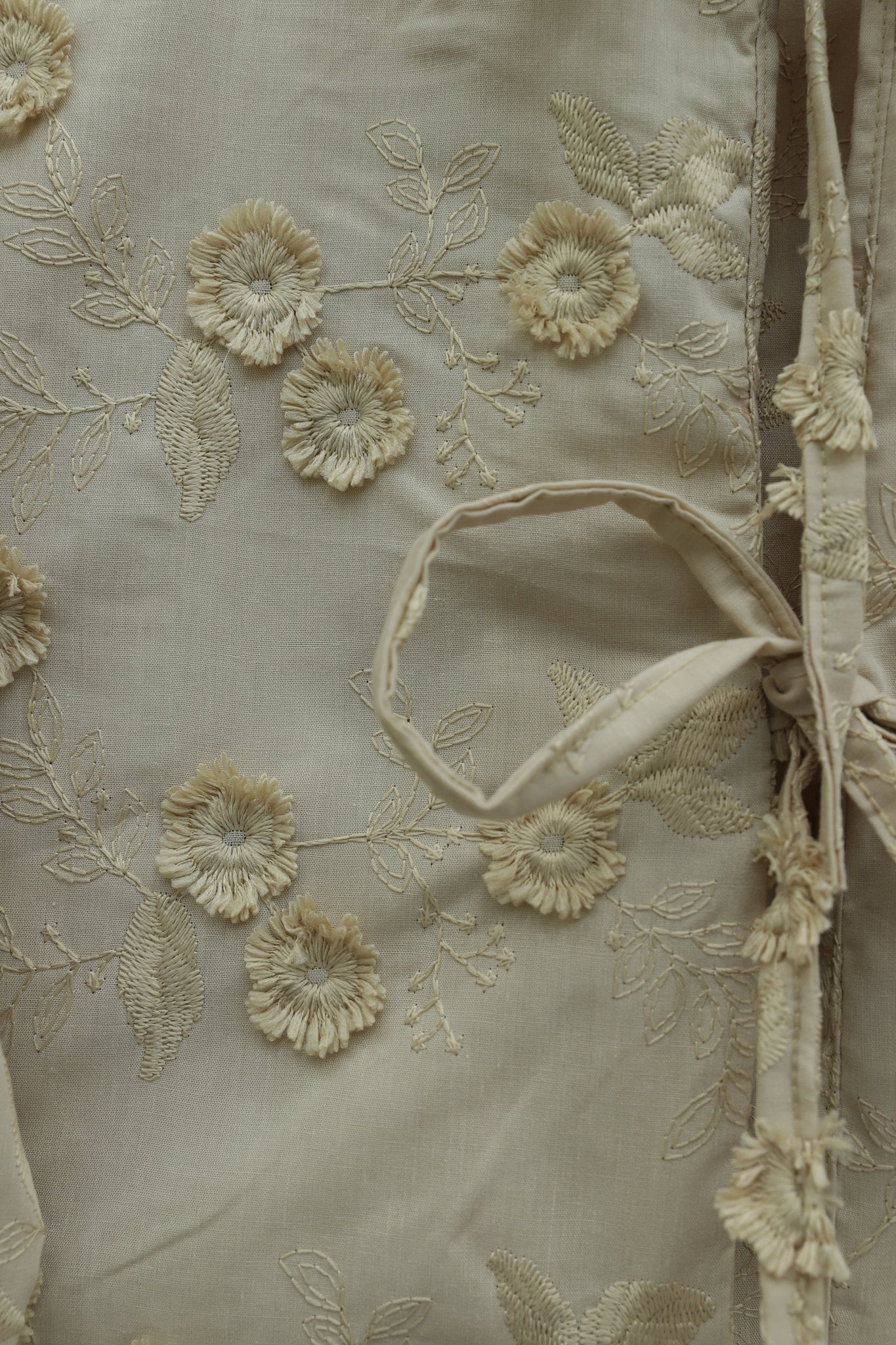 Tie-Front Embroidered Floral Kimono Set with Lined Skirt - Beige - Podyumplus - by Peralane - photo 4