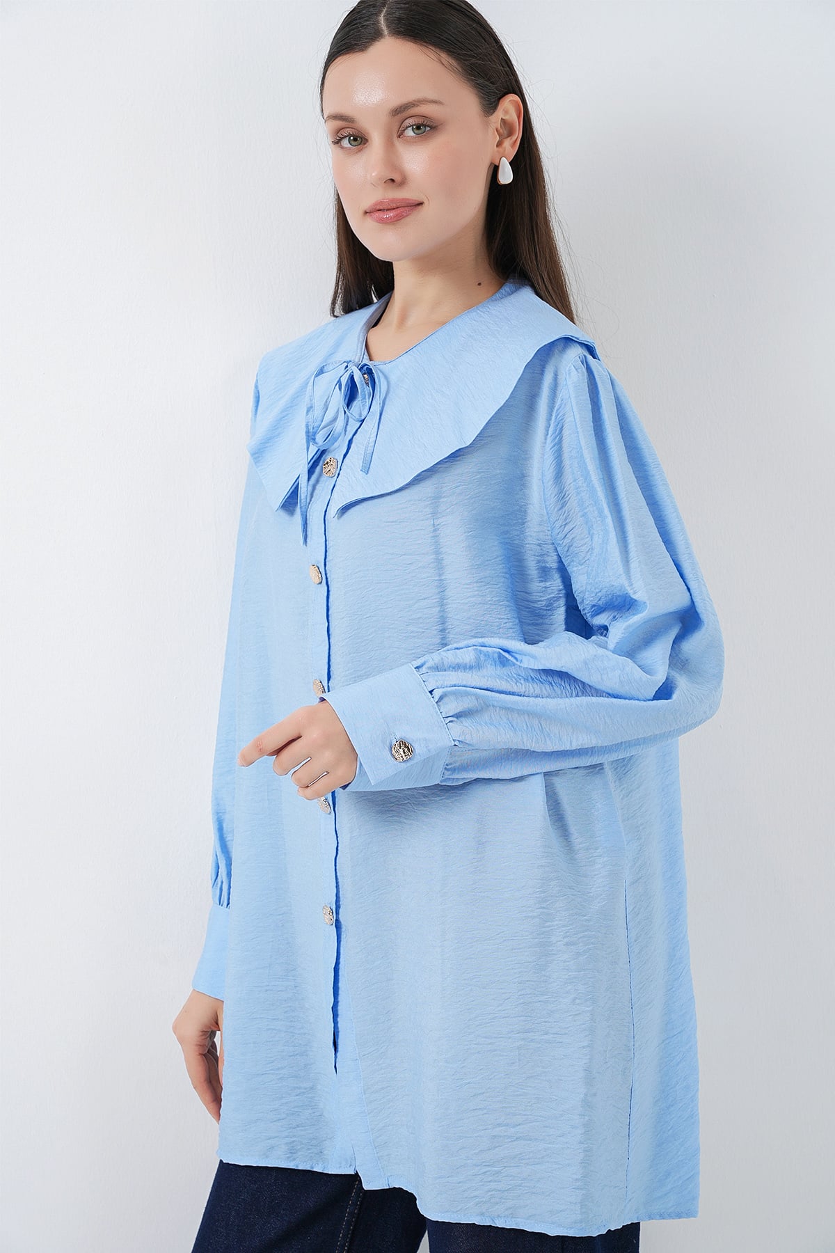 Women's Light Blue Peter Pan Collar Long Tunic - Bigdart - by Peralane - photo 2