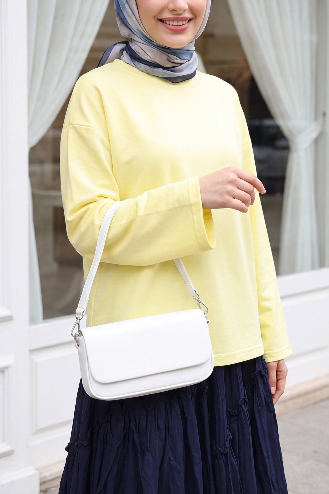 Round Neck Relaxed Jersey Blouse - Light Yellow - Podyumplus - by Peralane - photo 2