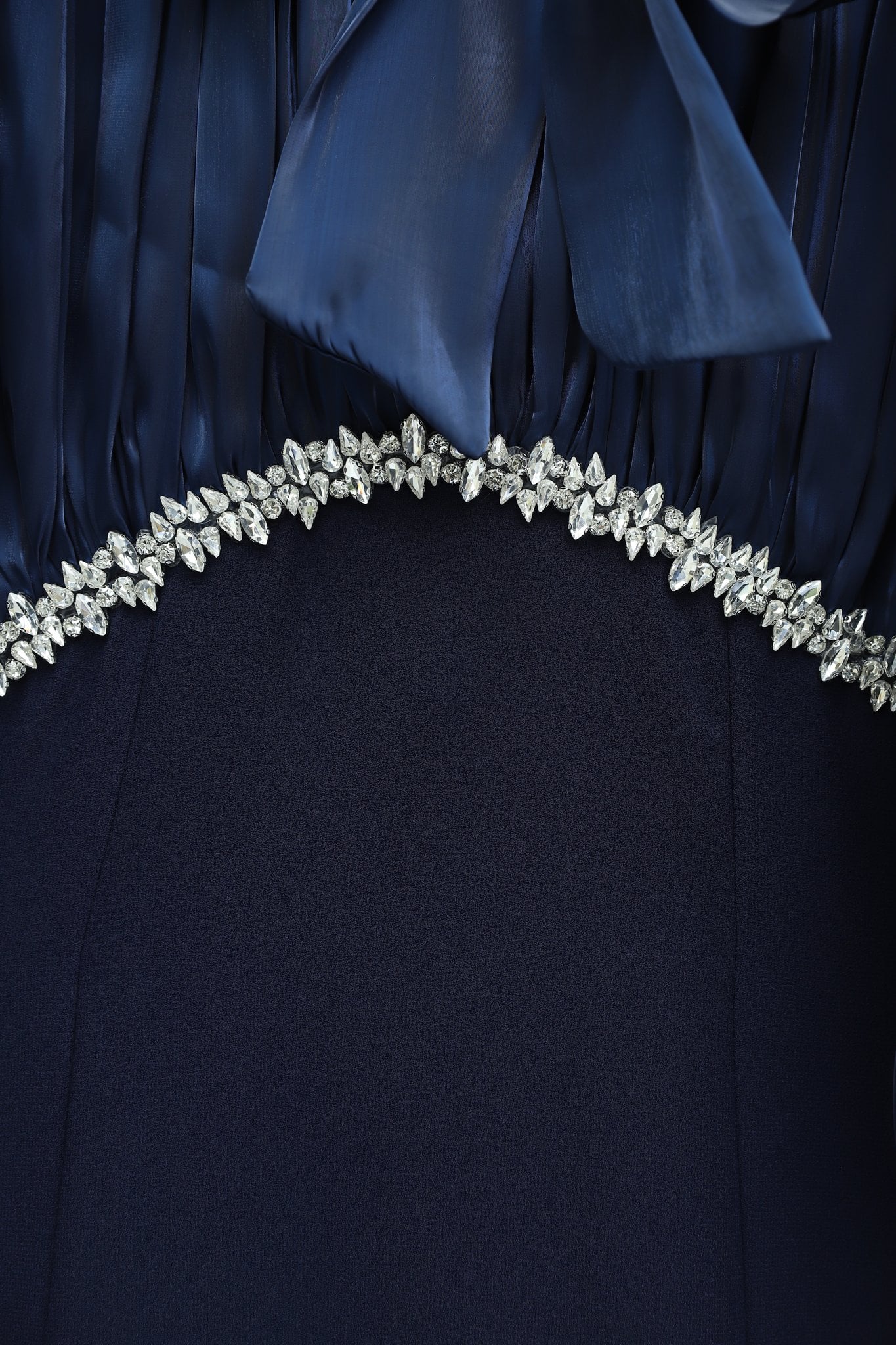 Navy Blue Lace-Up Bodice Pleated Satin Skirt Crepe Evening Dress - Podyumplus - by Peralane - photo 5