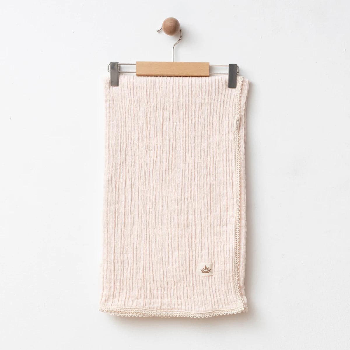 Baby Muslin Swaddle Blanket - Pale Pink with Lace Trim - Eslenza - by Peralane