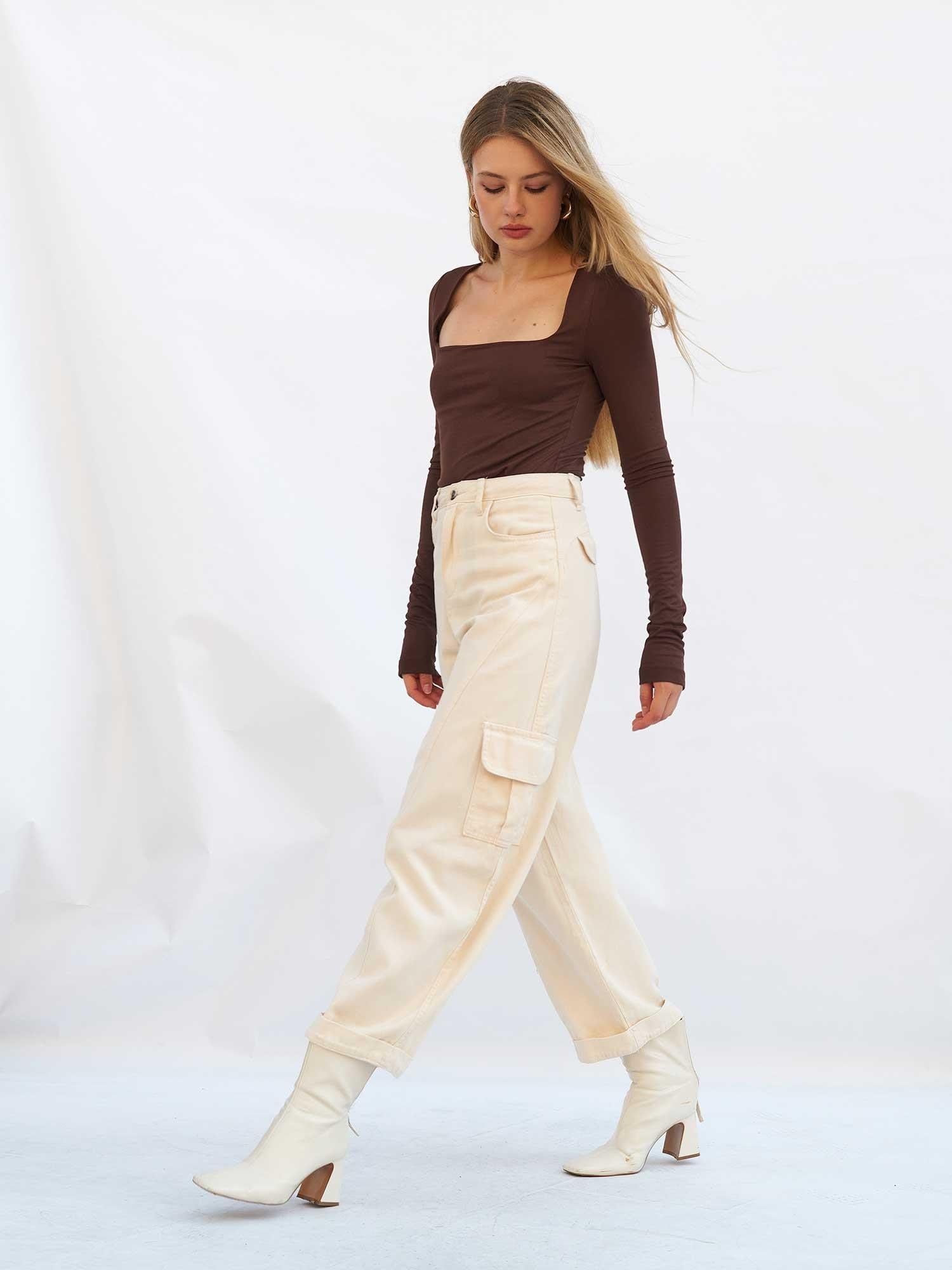 Women's Gabardine Cargo Pants with High Waist - Lefon - by Peralane - photo 6