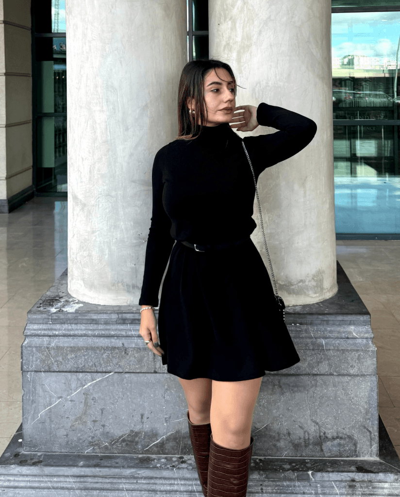 Women's Long-Sleeve Turtleneck Flared Knit Dress - Janes - by Peralane - photo 4
