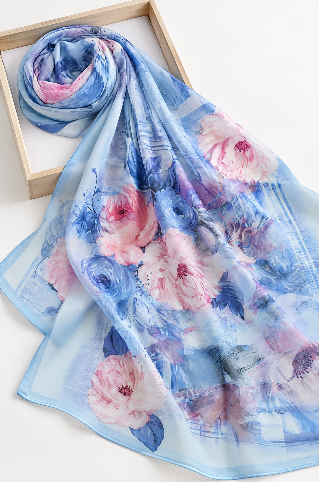 Peony Floral Soft Scarf - Baby Blue - Podyumplus - by Peralane