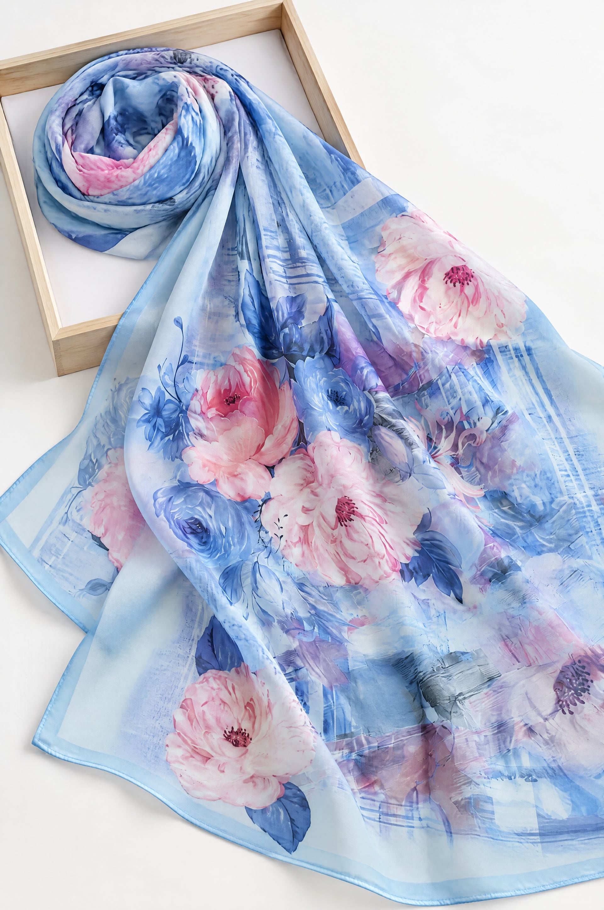Peony Floral Soft Scarf - Baby Blue - Podyumplus - by Peralane