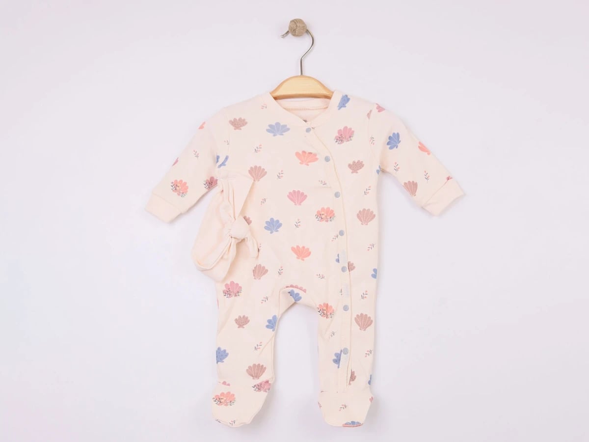 Floral Print Baby Girl Footie and Headband Set - Esya - by Peralane