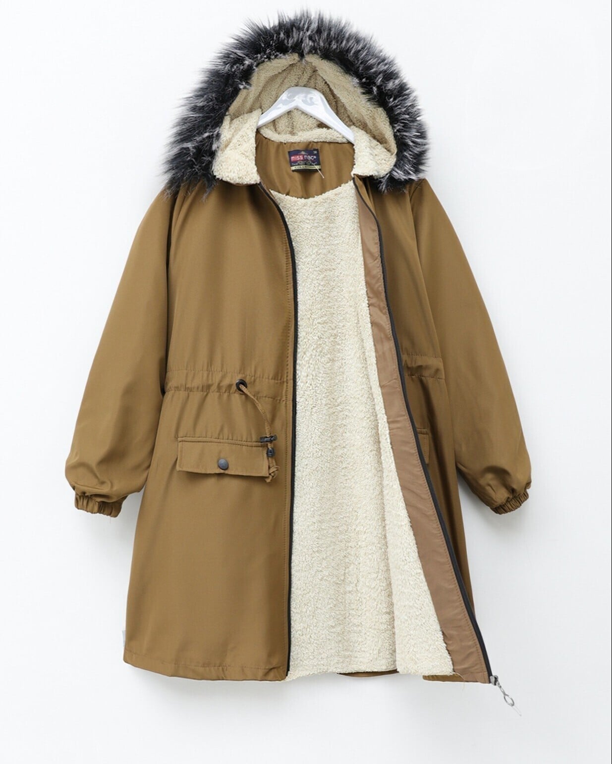 Women's Brown Faux Fur Lined Bonded Jacket with Fixed Hood - Podyumplus - by Peralane - photo 3
