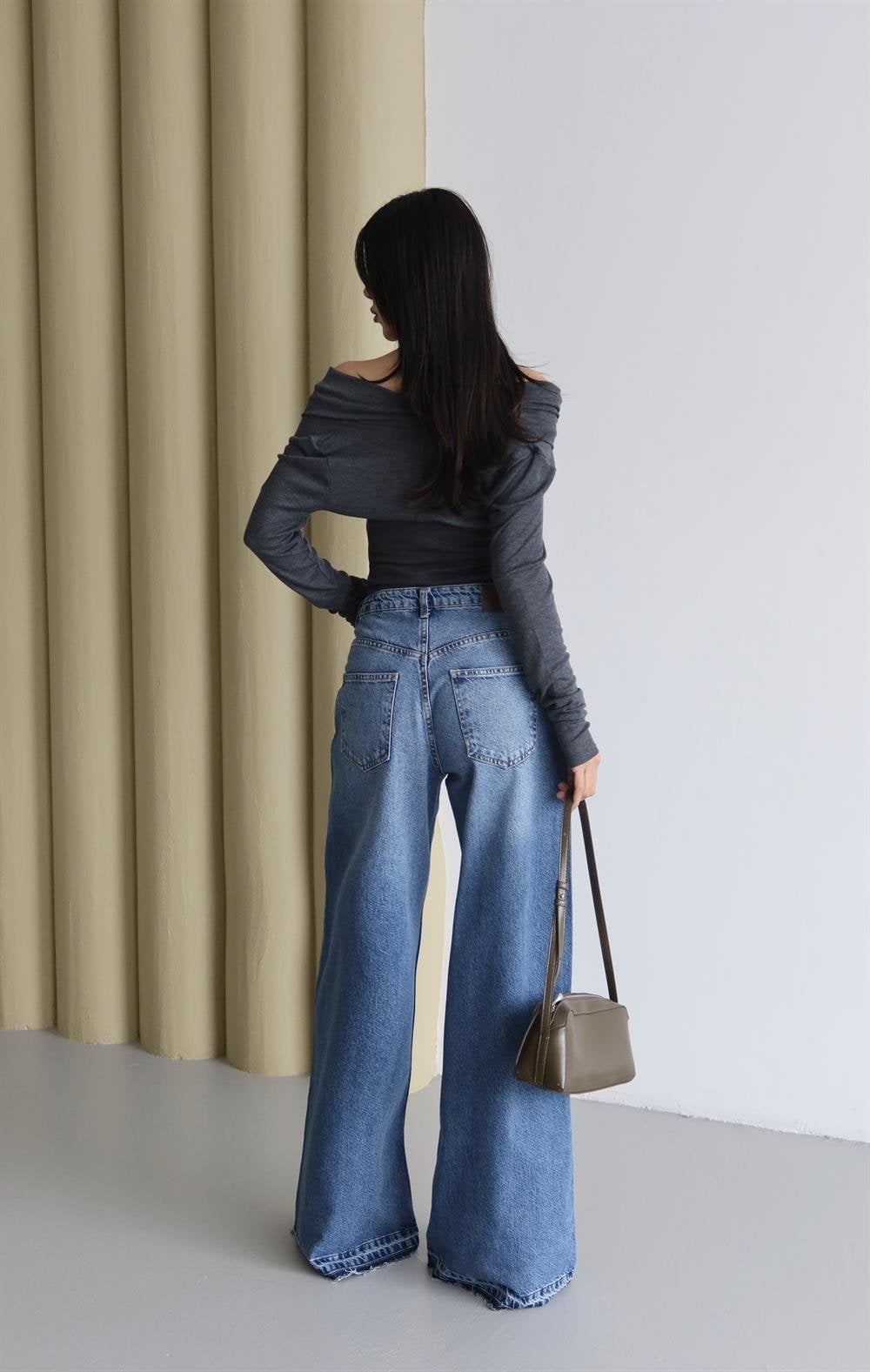 High Waist Extra Wide Leg Blue Denim Jeans - Lacarino Jeans - by Peralane - photo 6