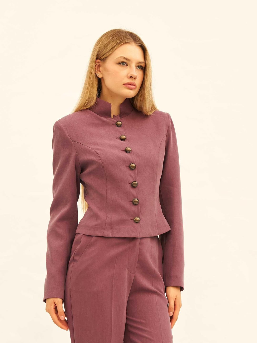 Button-Front Blazer and Wide-Leg Trousers Set in Muted Mauve - Women's 4-Piece Co-ord - Lefon - by Peralane - photo 5