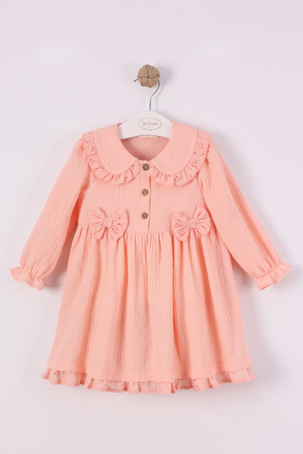 Girls' Peach Cotton Dress with Peter Pan Collar - Pack of 5 - Serkon Baby - by Peralane